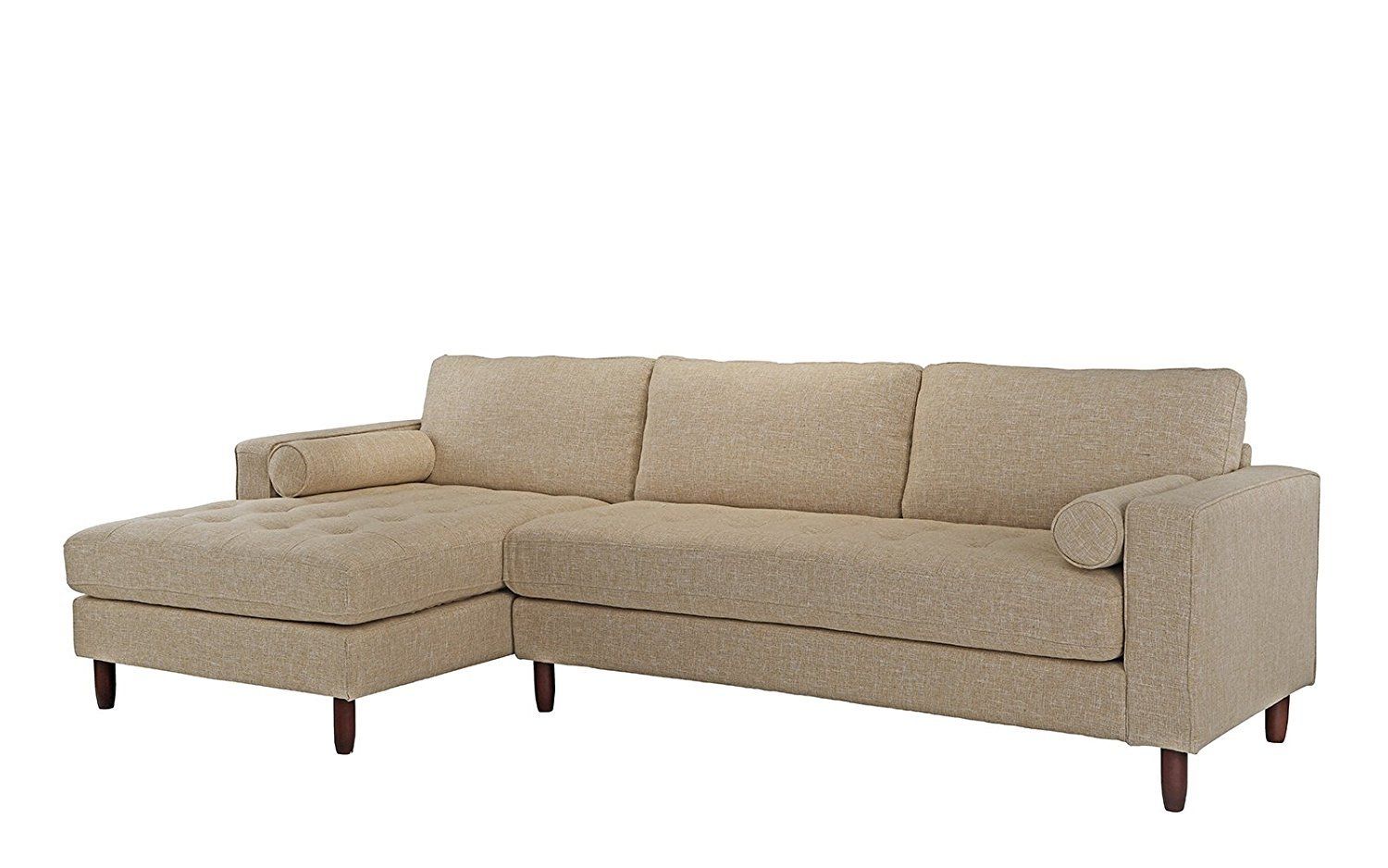 Mid Century Modern Tufted Fabric Sectional Sofa, L Shape Couch Beige In Beige L Shaped Sectional Sofas (Gallery 9 of 20)