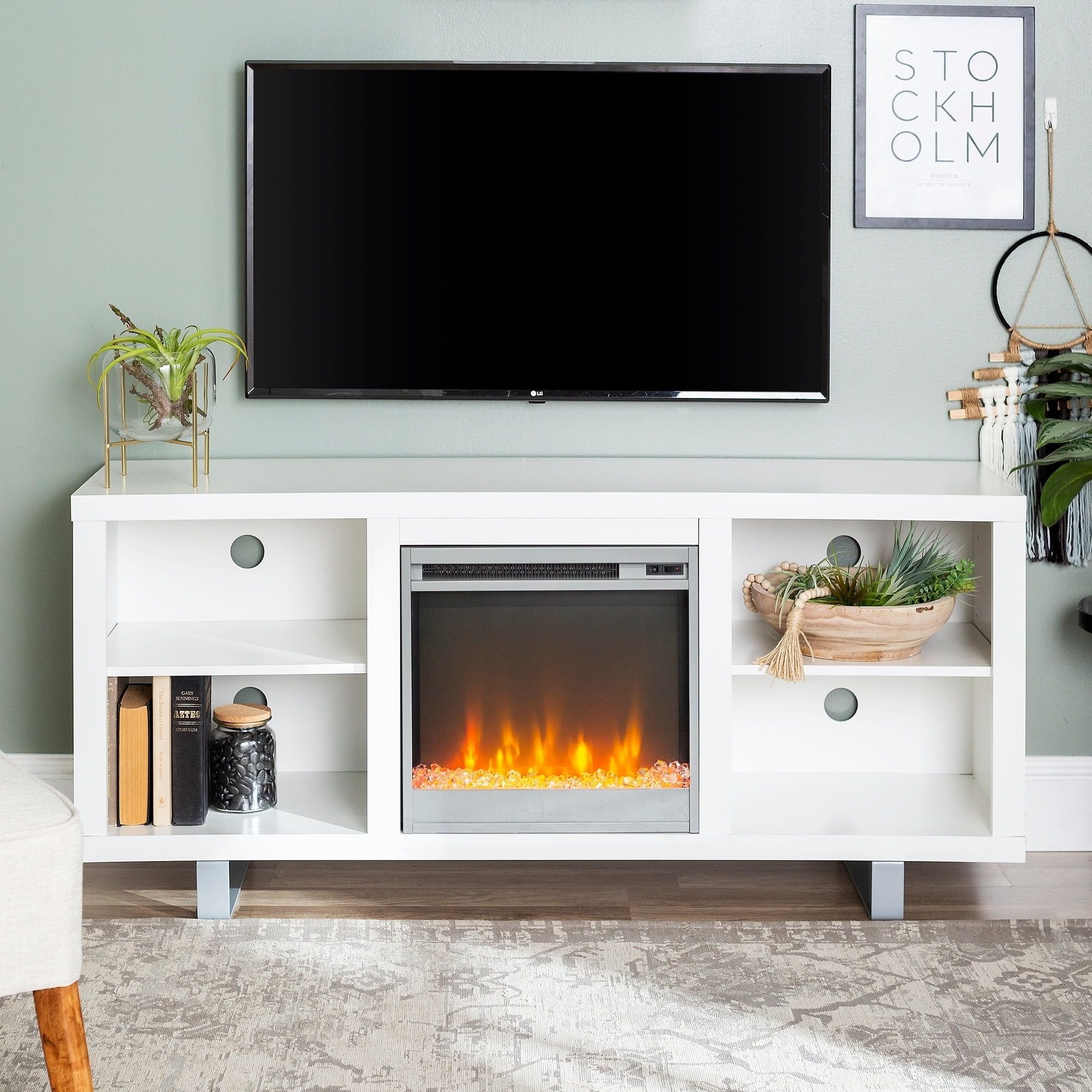 Middlebrook Designs 58 Inch Modern Fireplace Tv Stand Console With Open Throughout Modern Fireplace Tv Stands (Gallery 3 of 20)