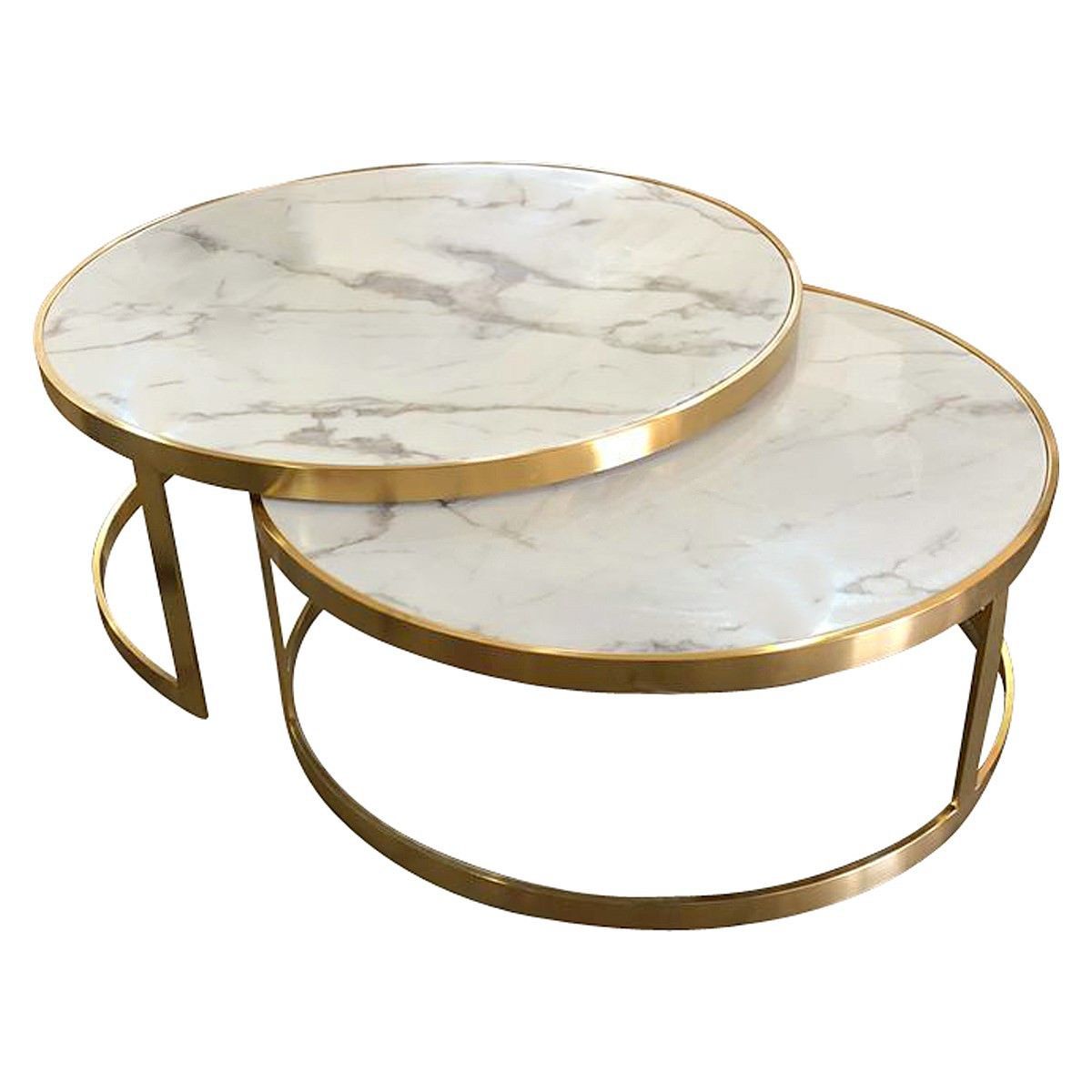 Mirabello 2 Piece Faux Marble Topped Metal Round Nesting Coffee Table Throughout Modern Round Faux Marble Coffee Tables (Gallery 13 of 20)