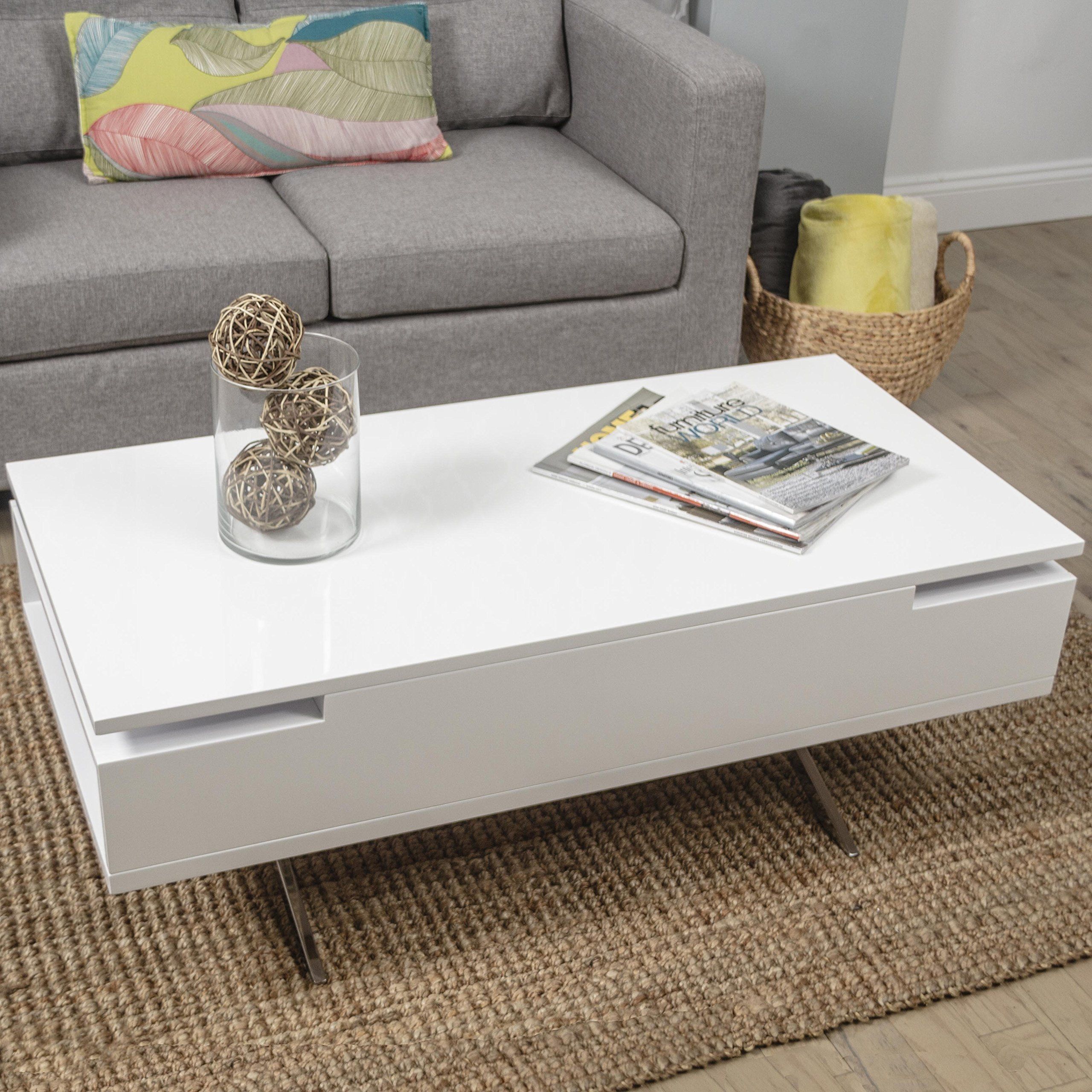 Mix High Gloss Lacquer Wood Stainless Steel Legs White Lifttop Throughout High Gloss Lift Top Coffee Tables (Gallery 1 of 21)