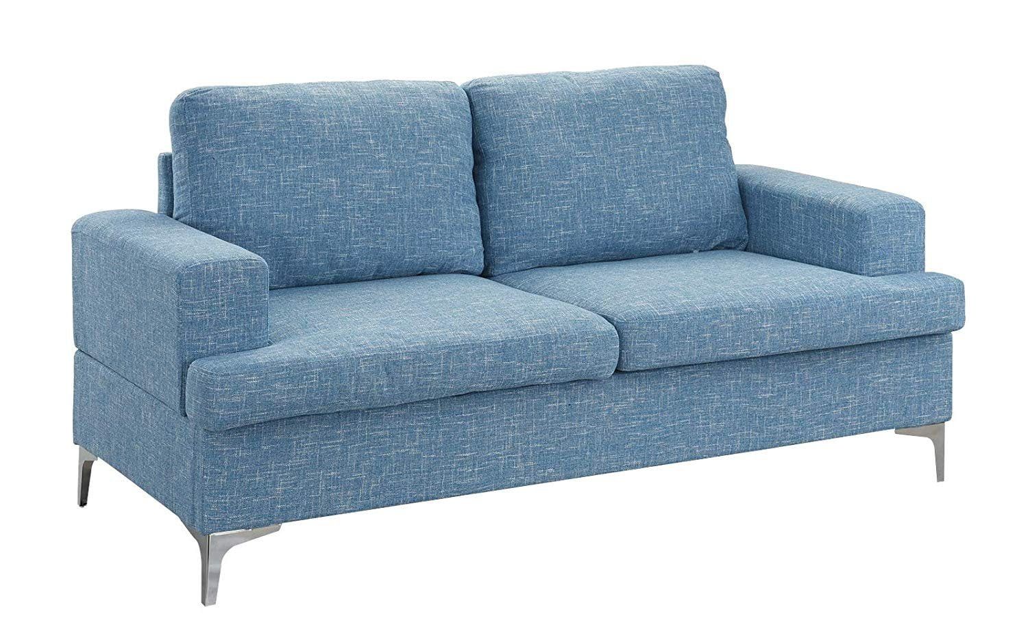 Mobilis Mid Century Modern Linen Fabric Loveseat Sofa, Light Blue Inside Modern Blue Linen Sofas (View 3 of 20)