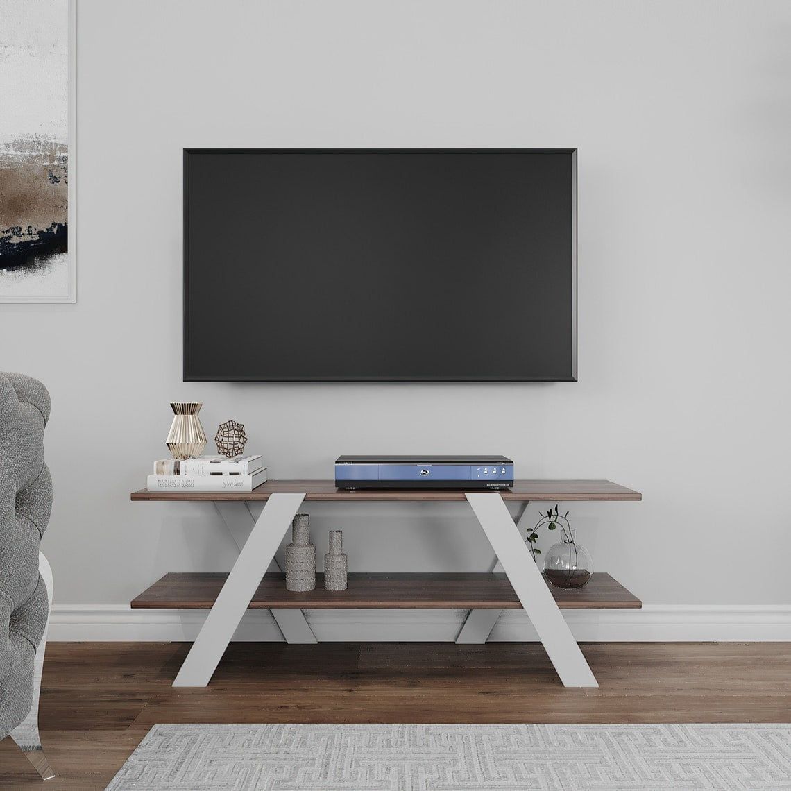 Modern 2 Tier Wood Tv Stand For Tvs Up To 55 Inch – Walmart With Regard To Tier Stands For Tvs (View 9 of 20)