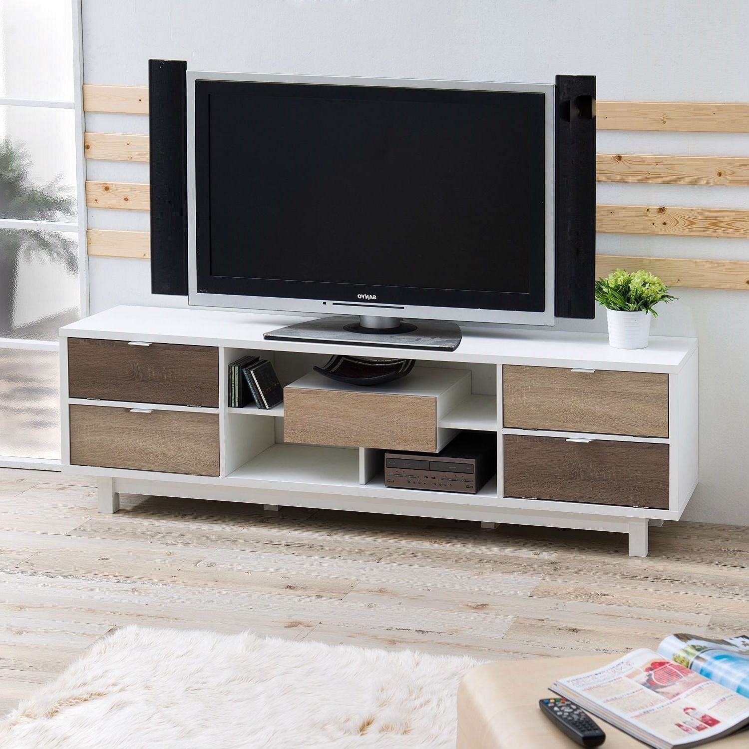 Modern 70 Inch White Tv Stand Entertainment Center Natural W Intended For White Tv Stands Entertainment Center (View 4 of 20)
