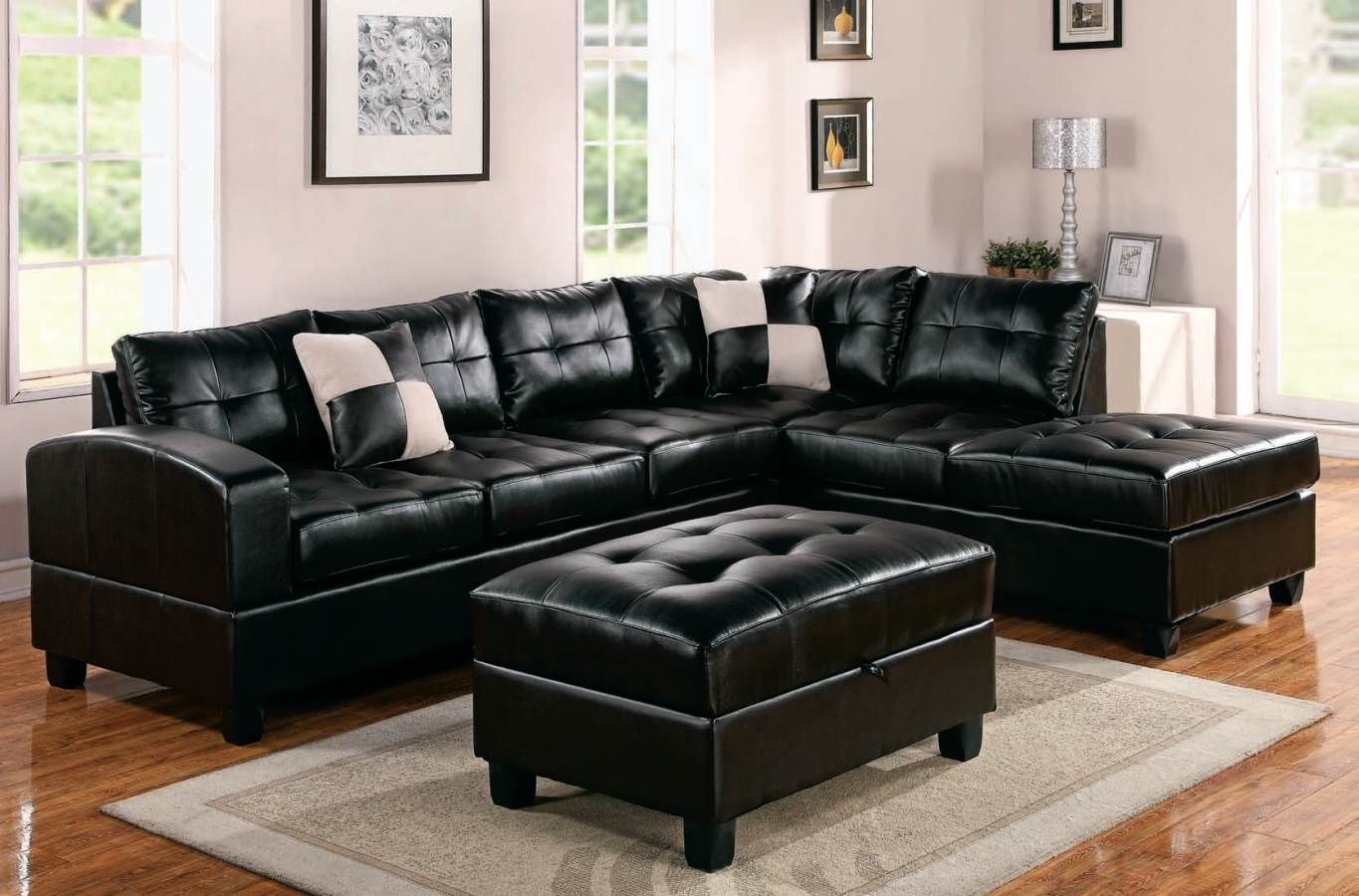 Modern Black Leather Sectional Sofa – Home Furniture Design Pertaining To Right Facing Black Sofas (View 9 of 20)