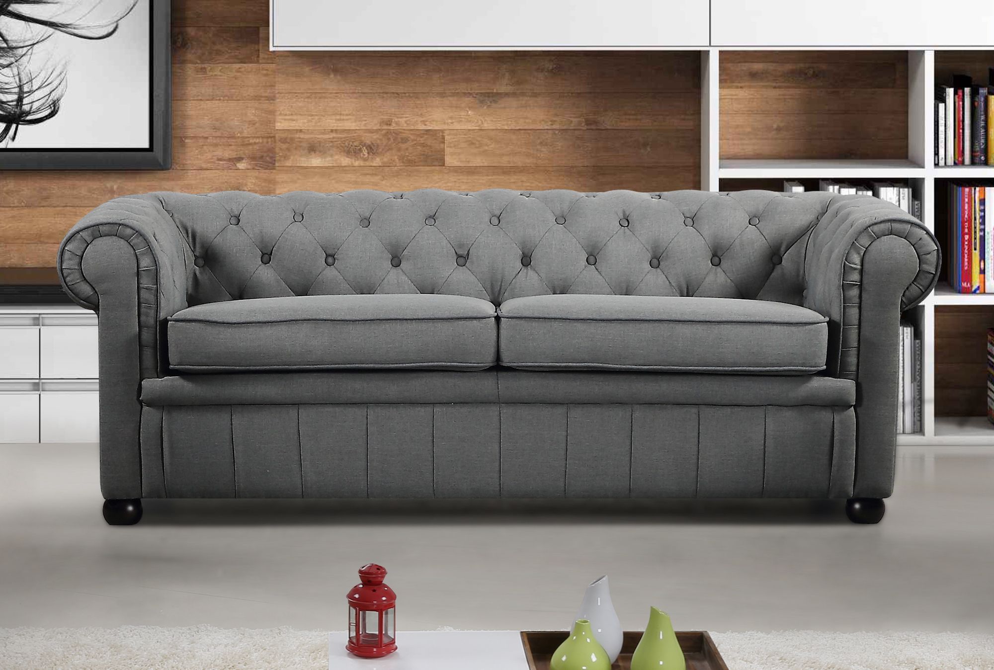 Modern Chesterfield Style Sofa – Dark Grey Fabric Within Sofas In Dark Grey (View 8 of 20)