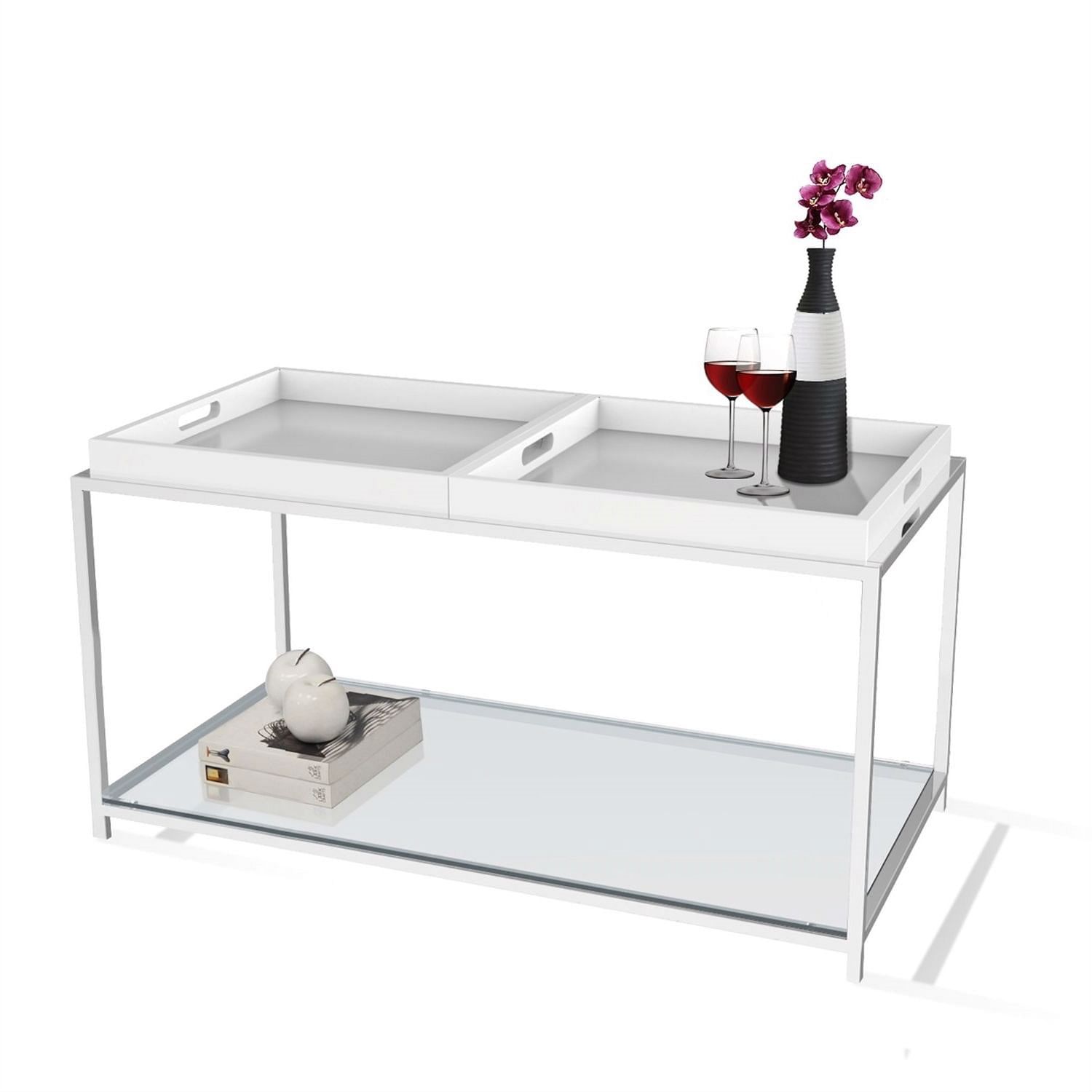 Modern Chrome Metal Coffee Table 2 White Removable Trays With Regard To Detachable Tray Coffee Tables (View 20 of 20)
