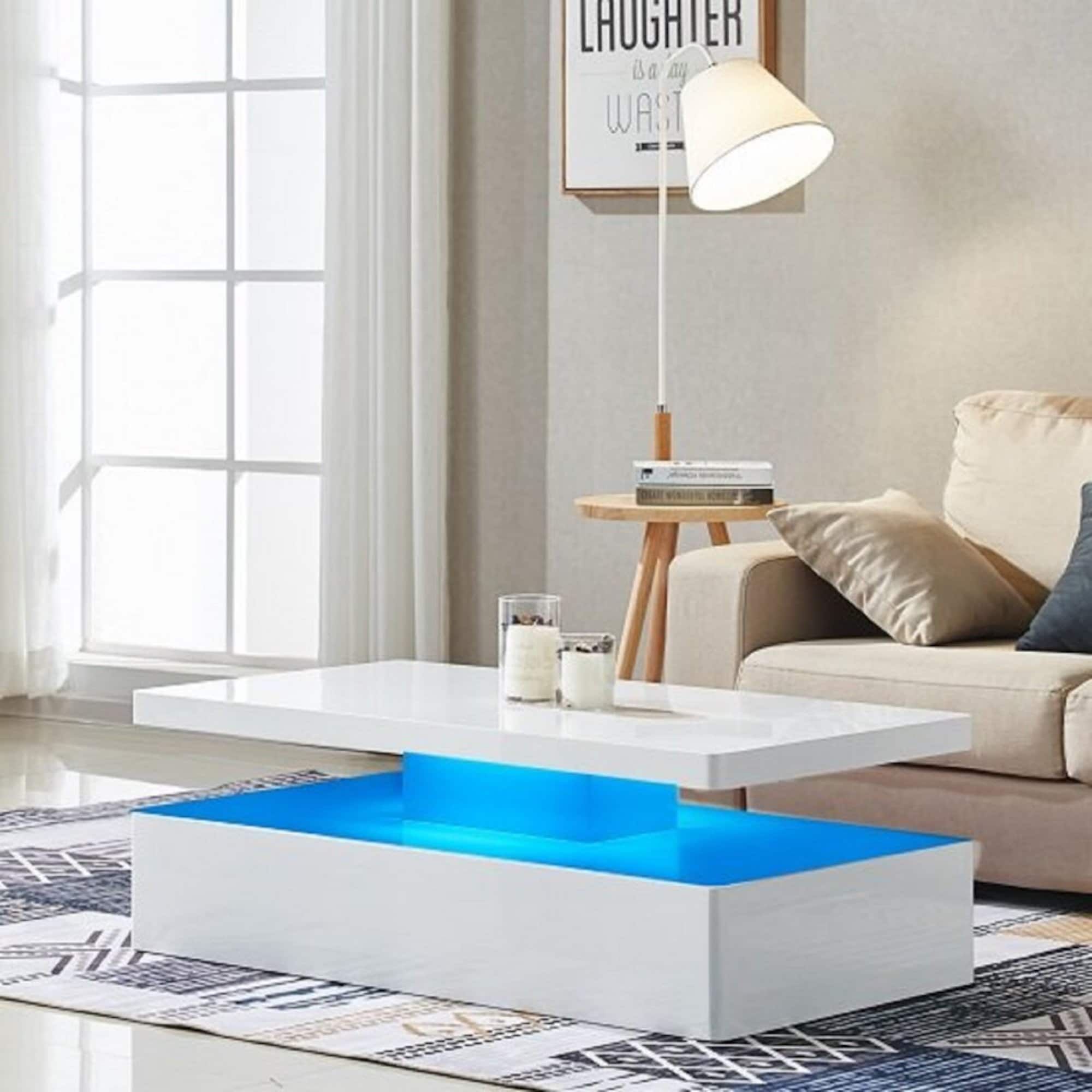 Modern Coffee Table In White High Gloss With Led G 0369 | Etsy For Led Coffee Tables With 4 Drawers (Gallery 14 of 20)