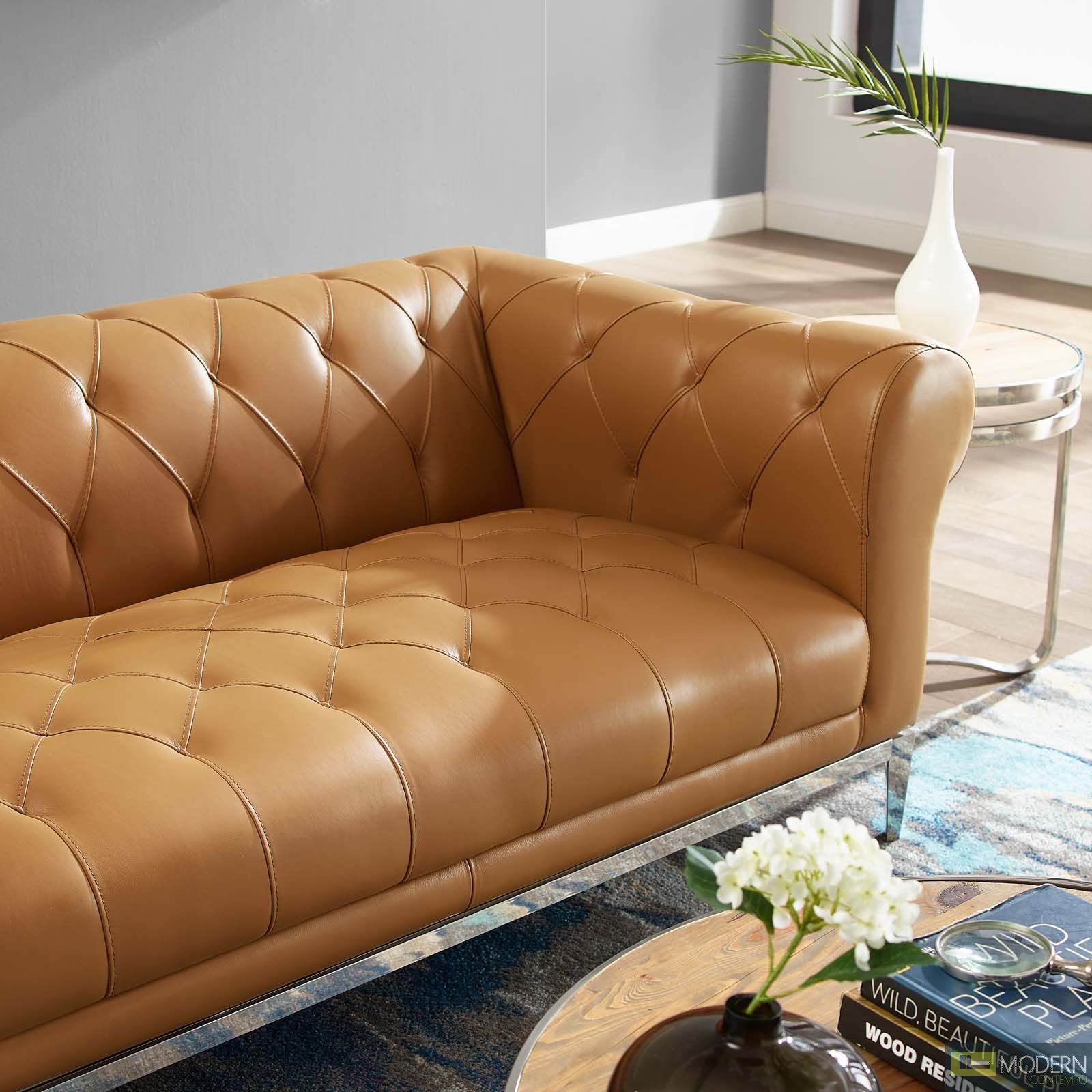 Modern Contempo – Cyprus Tufted Button Upholstered Leather Chesterfield Throughout Tufted Upholstered Sofas (Gallery 3 of 20)