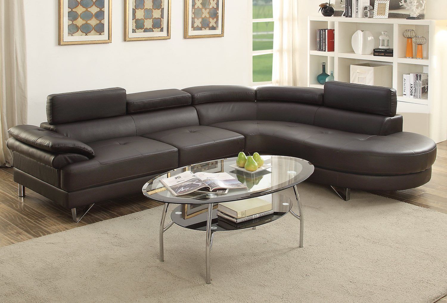 Modern Espresso Faux Leather Sectional Sofa Chaise Set With Flip Up Within Faux Leather Sectional Sofa Sets (Gallery 19 of 21)