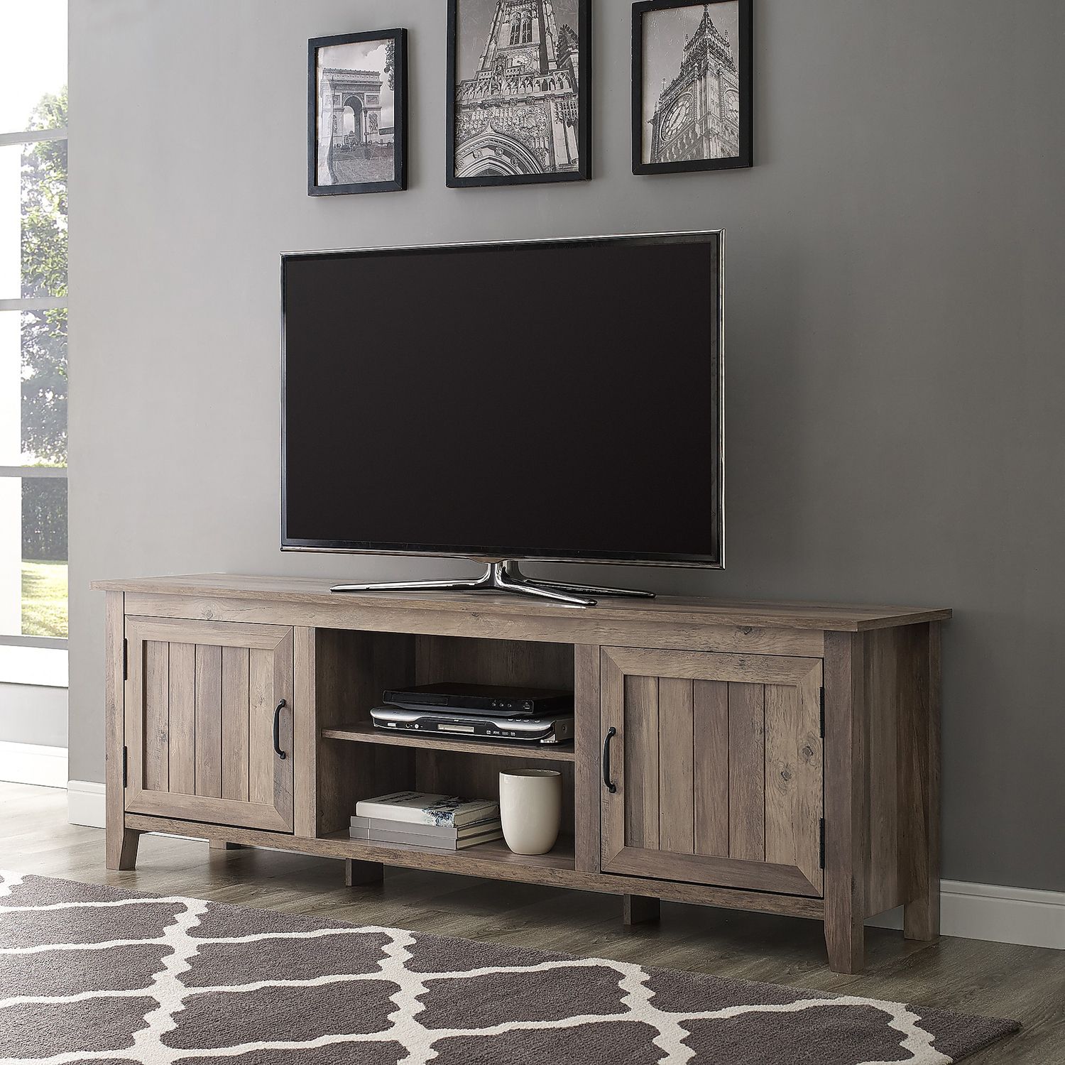 Modern Farmhouse 70" Tv Stand With Beadboard Doors – Pier1 Intended For Farmhouse Tv Stands For 70 Inch Tv (Gallery 12 of 20)