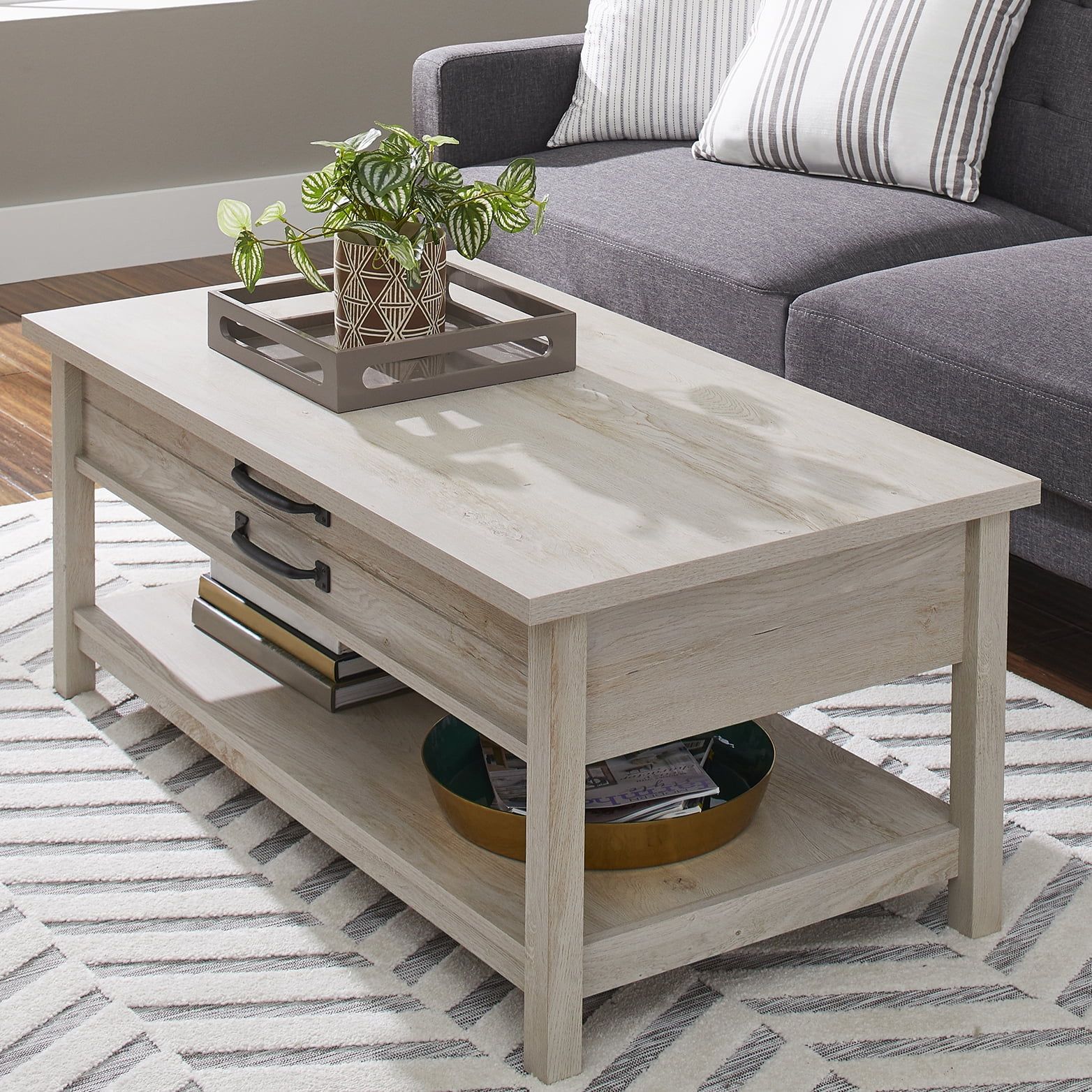 Modern Farmhouse Rectangle Lift Top Coffee Table, Rustic White Finish With Farmhouse Lift Top Tables (Gallery 2 of 20)
