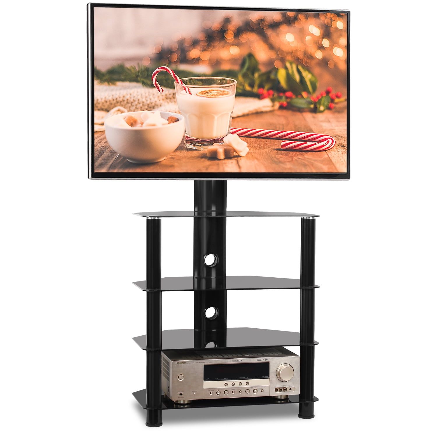 Modern Floor Black Glass Tv Stand For 32" 55" Flat Screen Lcd Led Tvs Throughout Top Shelf Mount Tv Stands (View 16 of 20)
