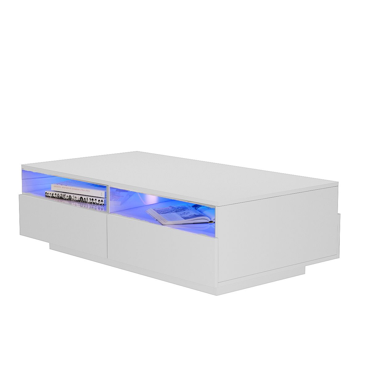 Modern High Gloss White Led Light Coffee Table W/4 Drawers Living Room Inside Led Coffee Tables With 4 Drawers (Gallery 8 of 20)