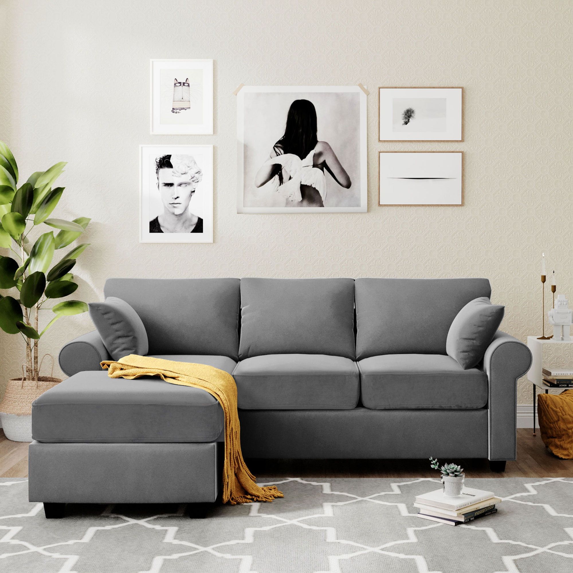 Modern L Shaped Sectional Sofa, Gray Mid Century Couches And Sofas With With Dark Grey Polyester Sofa Couches (View 4 of 20)