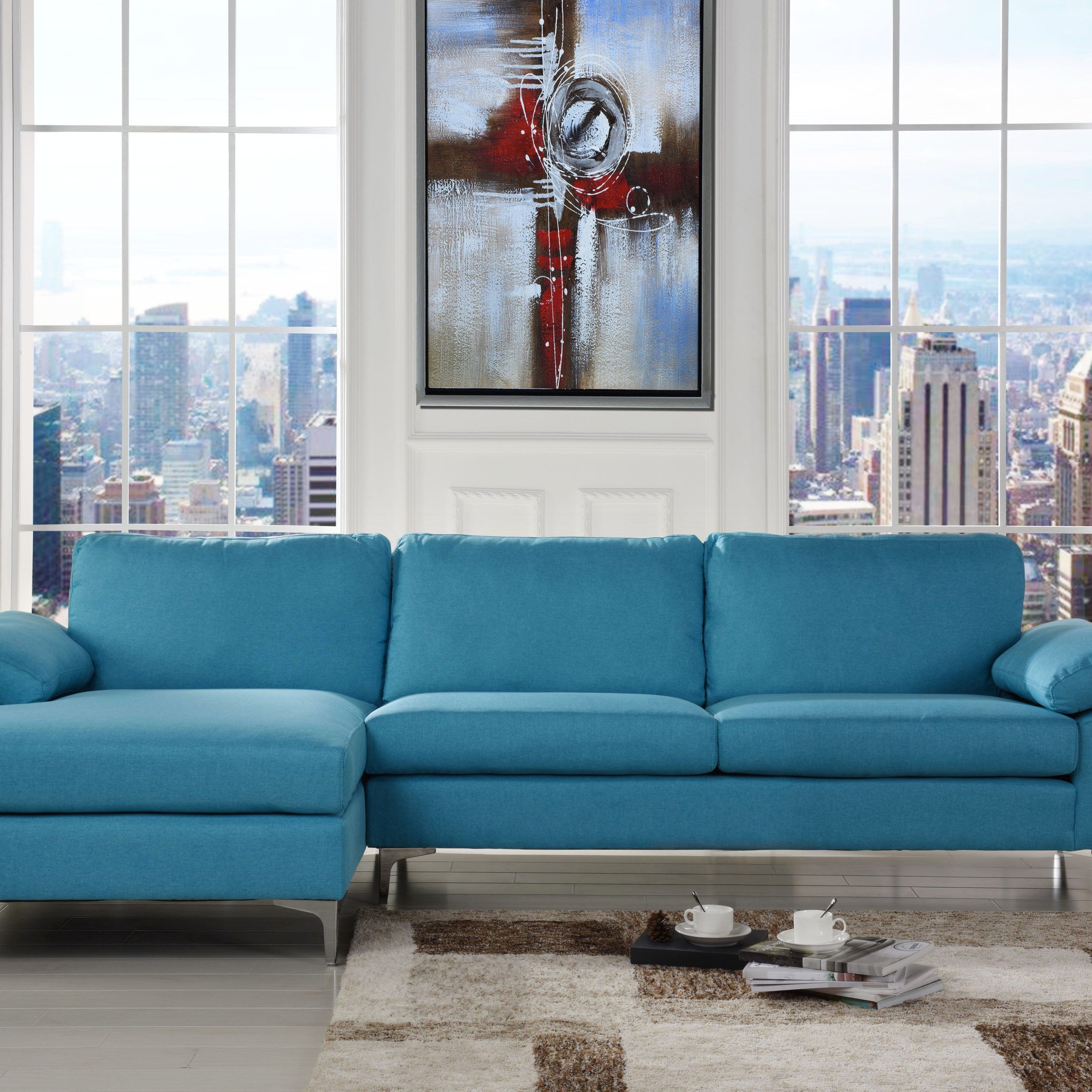 Modern Large Linen Fabric Sectional Sofa, L Shape Couch With Extra Wide In Modern Blue Linen Sofas (Gallery 1 of 20)