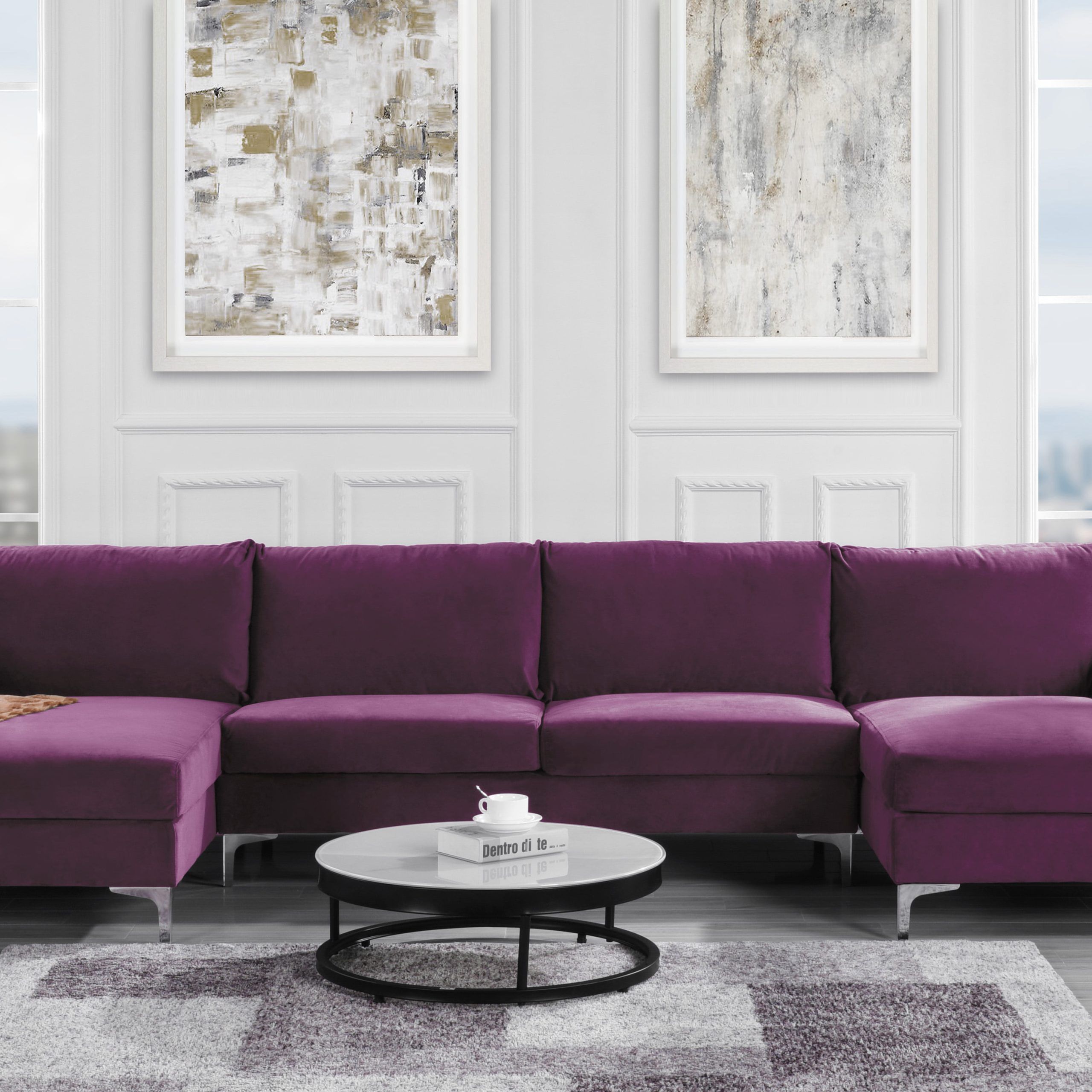 Modern Large Velvet Fabric U Shape Sectional Sofa, Double Extra Wide Within Modern Velvet Sofa Recliners With Storage (View 11 of 20)