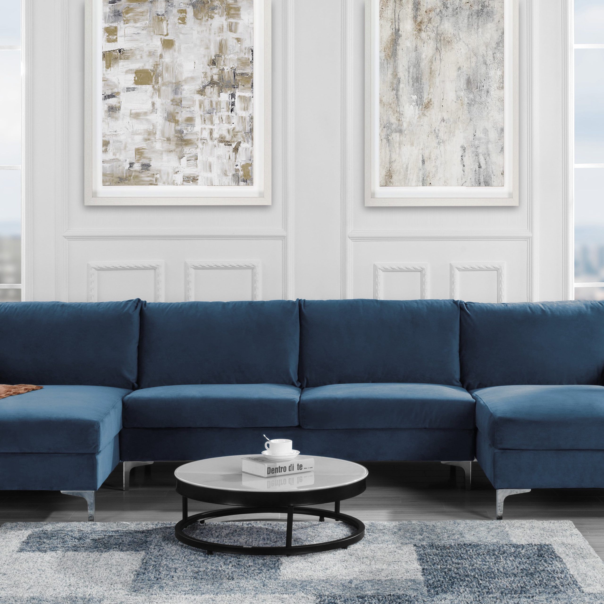Modern Large Velvet U Shape Sectional With Double Chaise Lounge, Extra Throughout Modern U Shaped Sectional Couch Sets (View 5 of 20)
