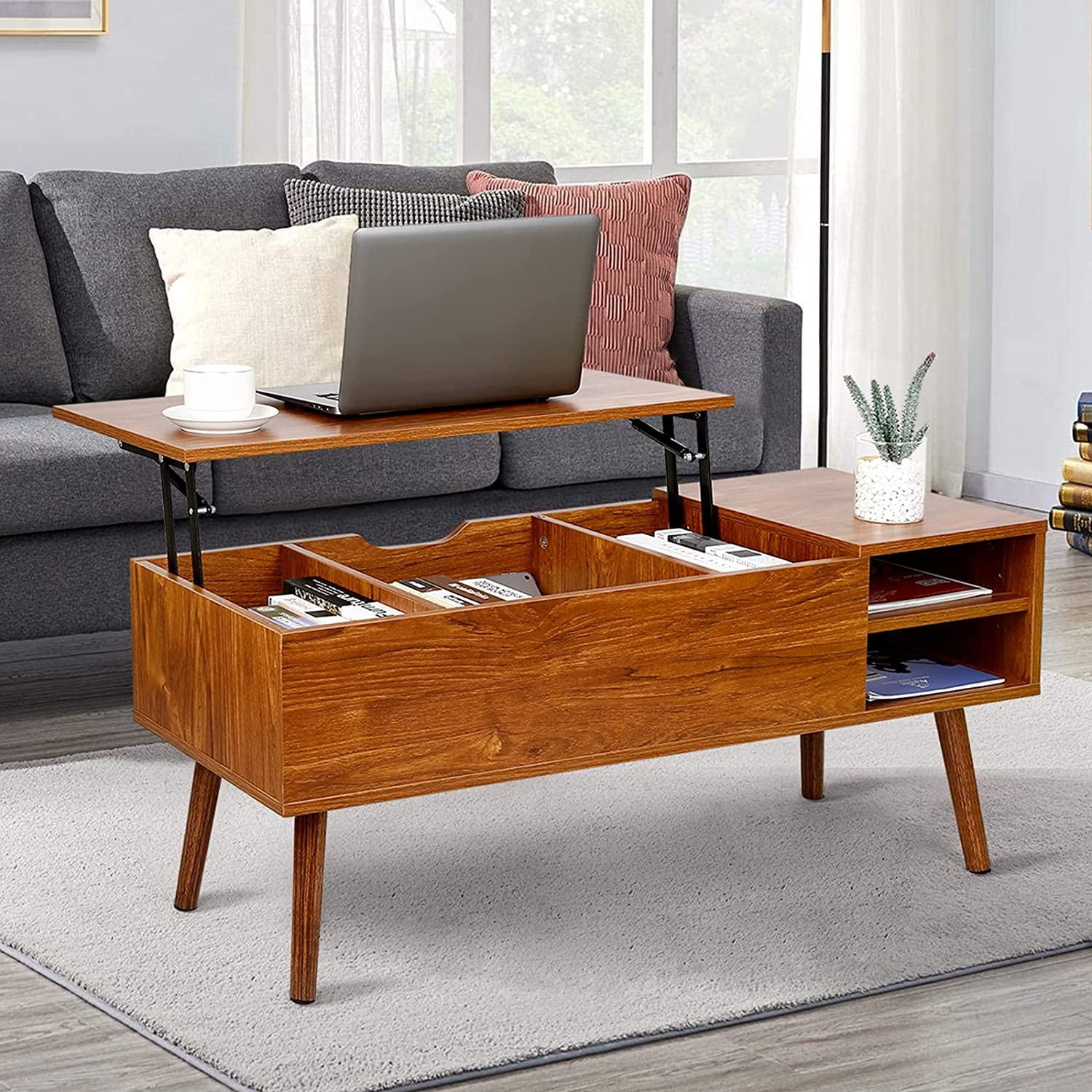 Modern Lift Top Coffee Table With Hidden Compartment Storage,adjustable Regarding Modern Wooden Lift Top Tables (View 3 of 20)