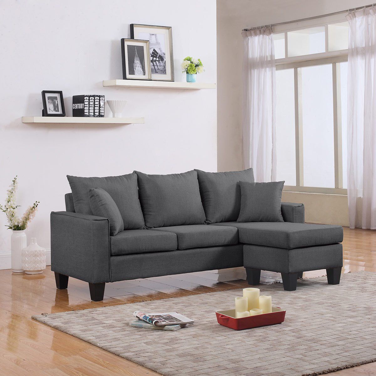 Modern Linen Fabric Small Space Sectional Sofa With Reversible Chaise Intended For Modern Light Grey Loveseat Sofas (Gallery 20 of 20)