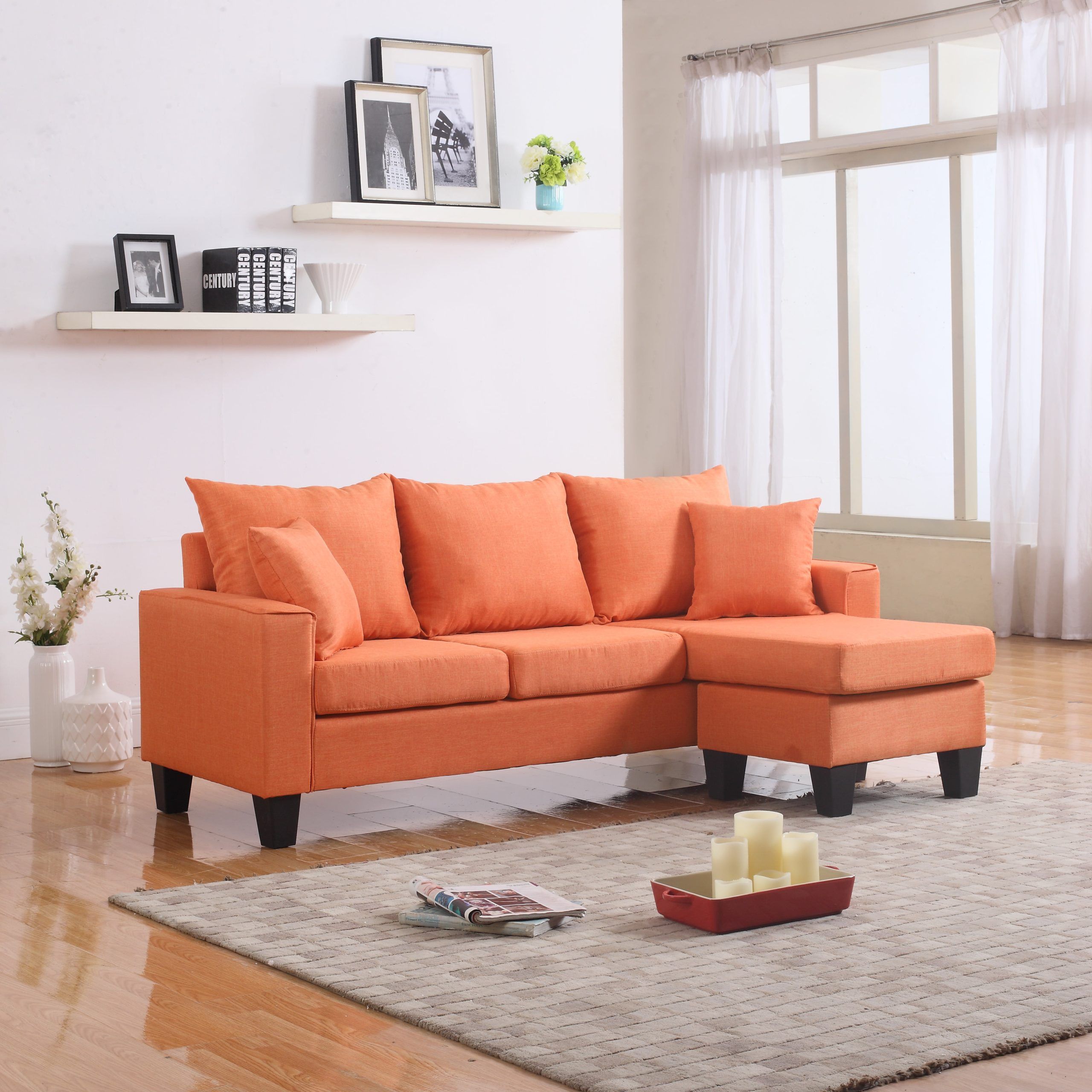 Modern Linen Fabric Small Space Sectional Sofa With Reversible Chaise Within Sofas For Small Spaces (View 4 of 20)