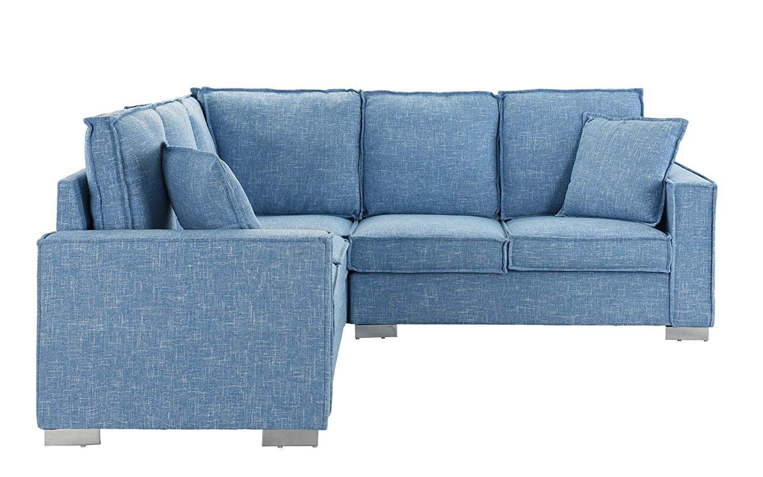 Modern Living Room Linen Fabric Sectional Sofa, L Shape Couch, 2 With Regard To Modern Blue Linen Sofas (View 2 of 20)