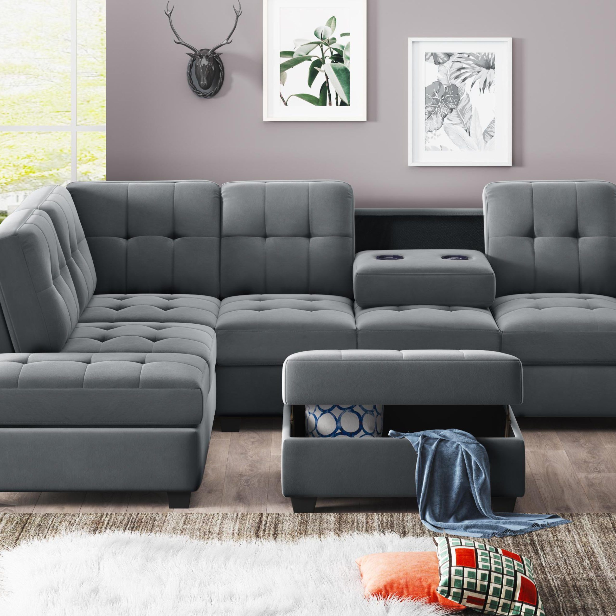 Modern Microfiber Sectional Sofa With Reversible Chaise Lounge Storage For Sofas With Ottomans (Gallery 20 of 20)