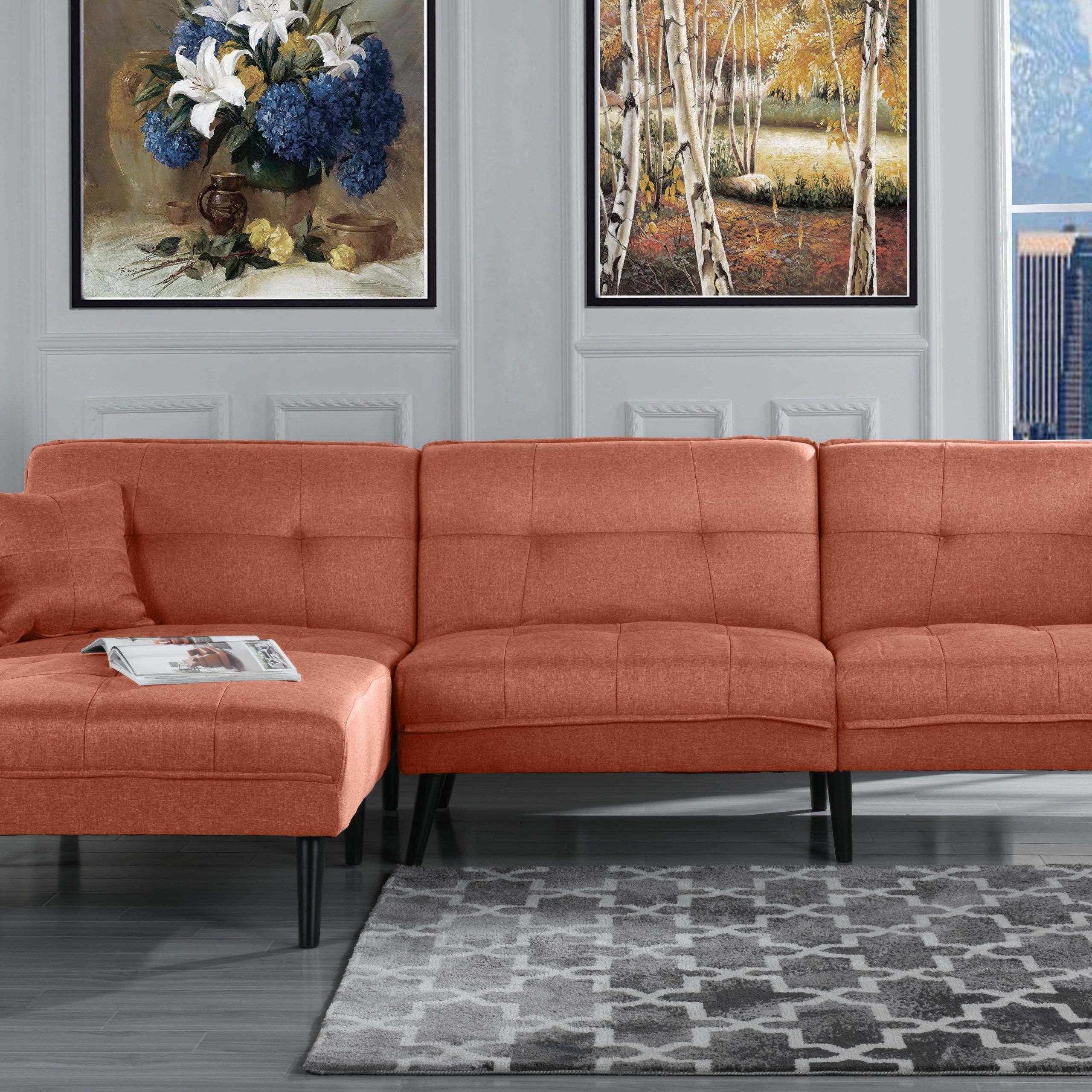 Modern Mid Century Linen Sofa Sleeper Futon Sofa, Living Room L Shape Pertaining To Mid Century Modern Sofas (View 14 of 20)