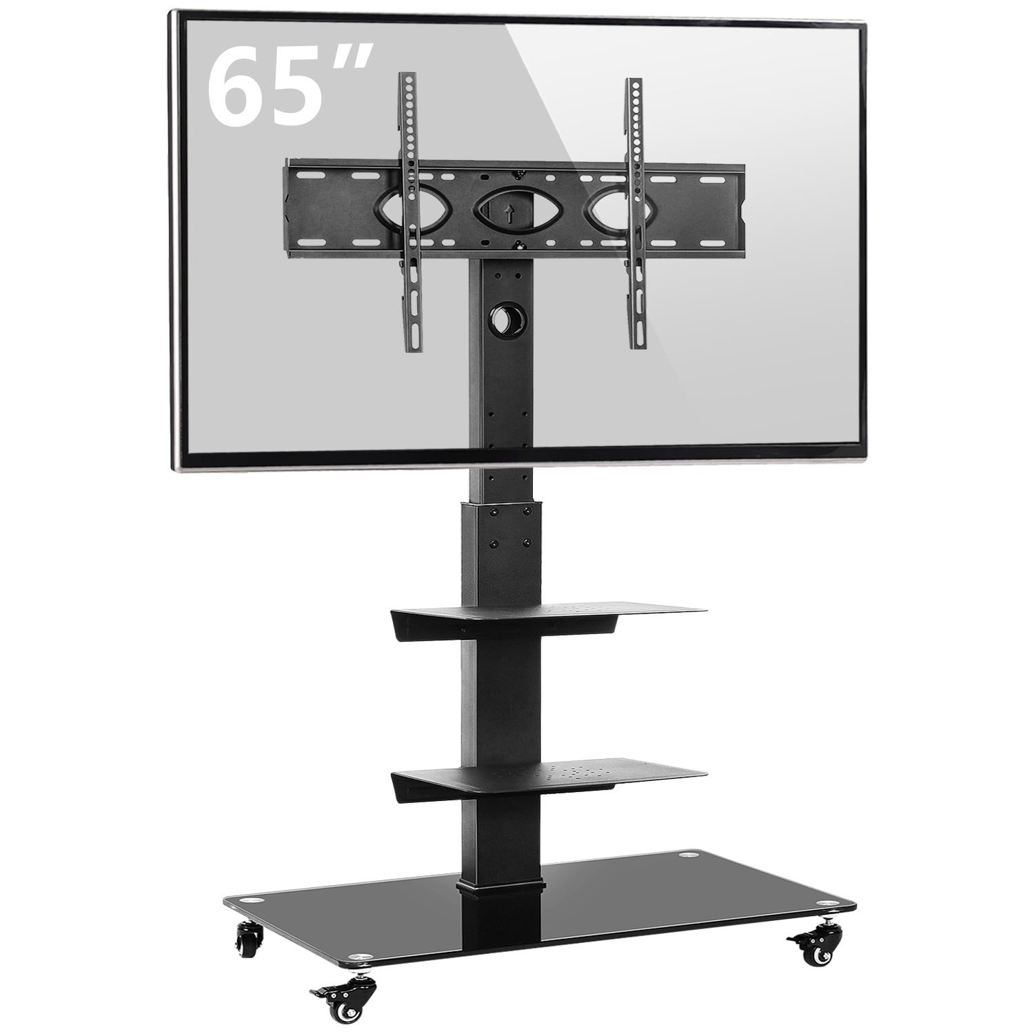 Modern Mobile Tv Cart Rolling Tv Stand On Wheels For Tv Up To 65 Throughout Modern Rolling Tv Stands (View 12 of 20)