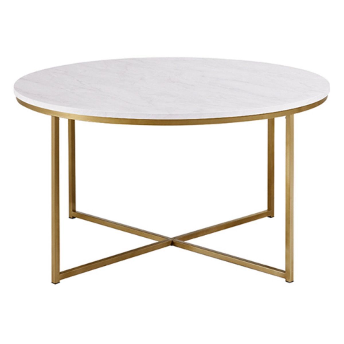 Modern Round White Faux Marble Coffee Table With Gold Base – Walmart Within Modern Round Faux Marble Coffee Tables (View 8 of 20)