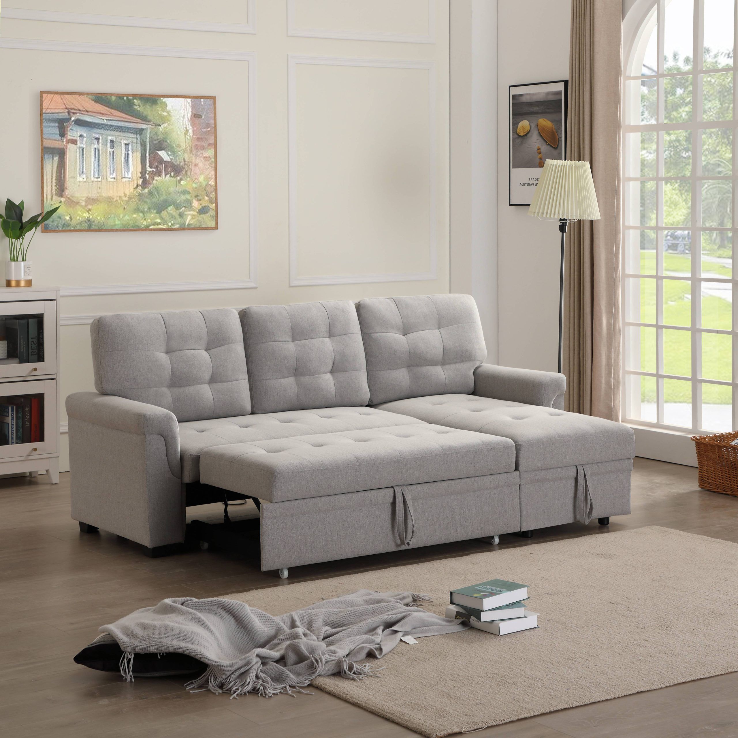 Modern Sleeper Sectional Sofa With Fold Out Twin Size Sleeper, 33'' X With Regard To 3 In 1 Gray Pull Out Sleeper Sofas (View 10 of 20)