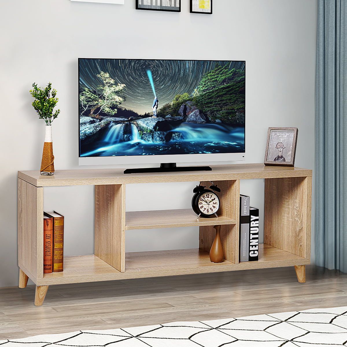 Modern Tv Stand For Tvs 40'' To 45'' W/4 Open Shelves Storage, Tv In Dual Use Storage Cabinet Tv Stands (View 4 of 20)