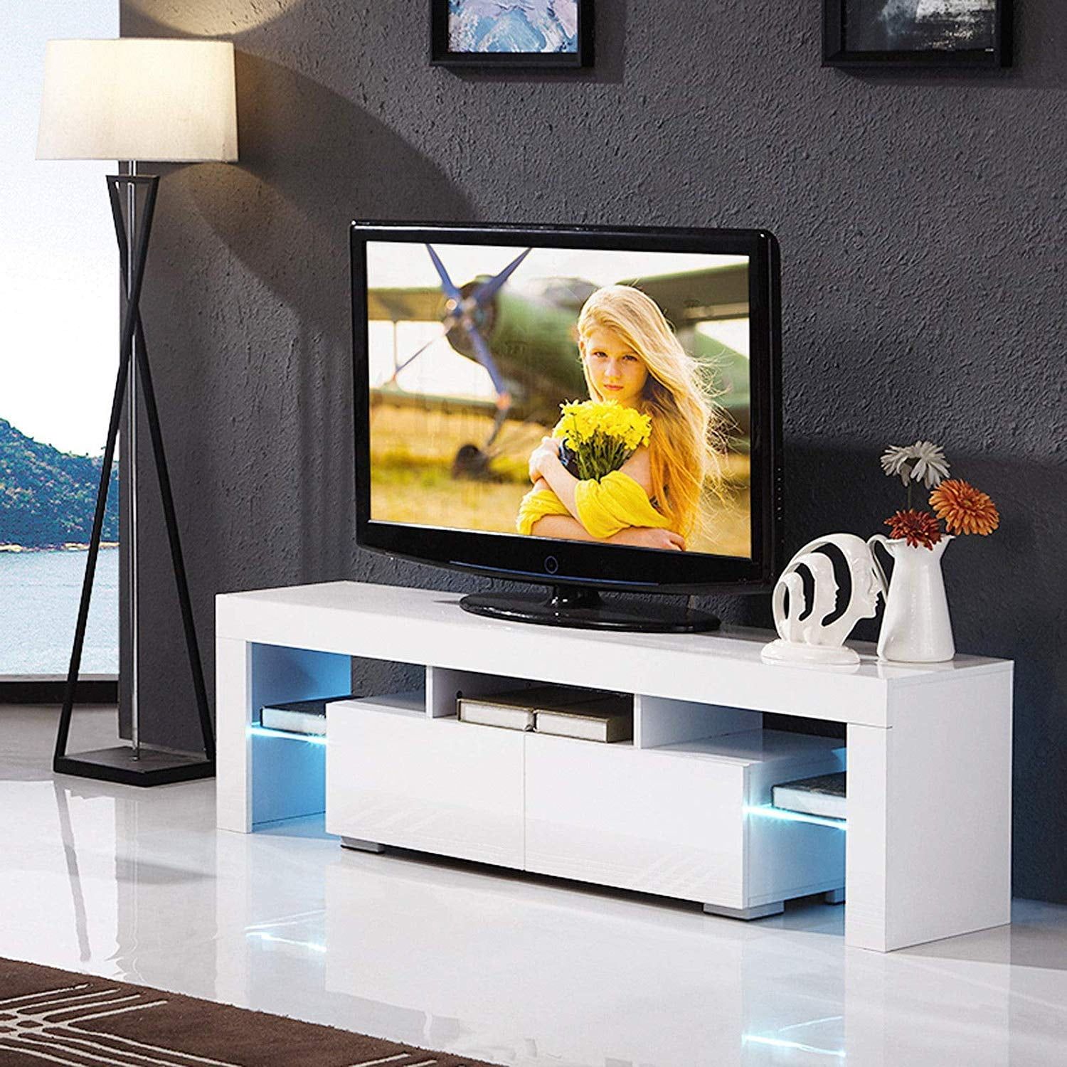 Modern Tv Stand With Led Light Wood Television Stand Media Storage With Tv Stands With Lights (Gallery 9 of 20)