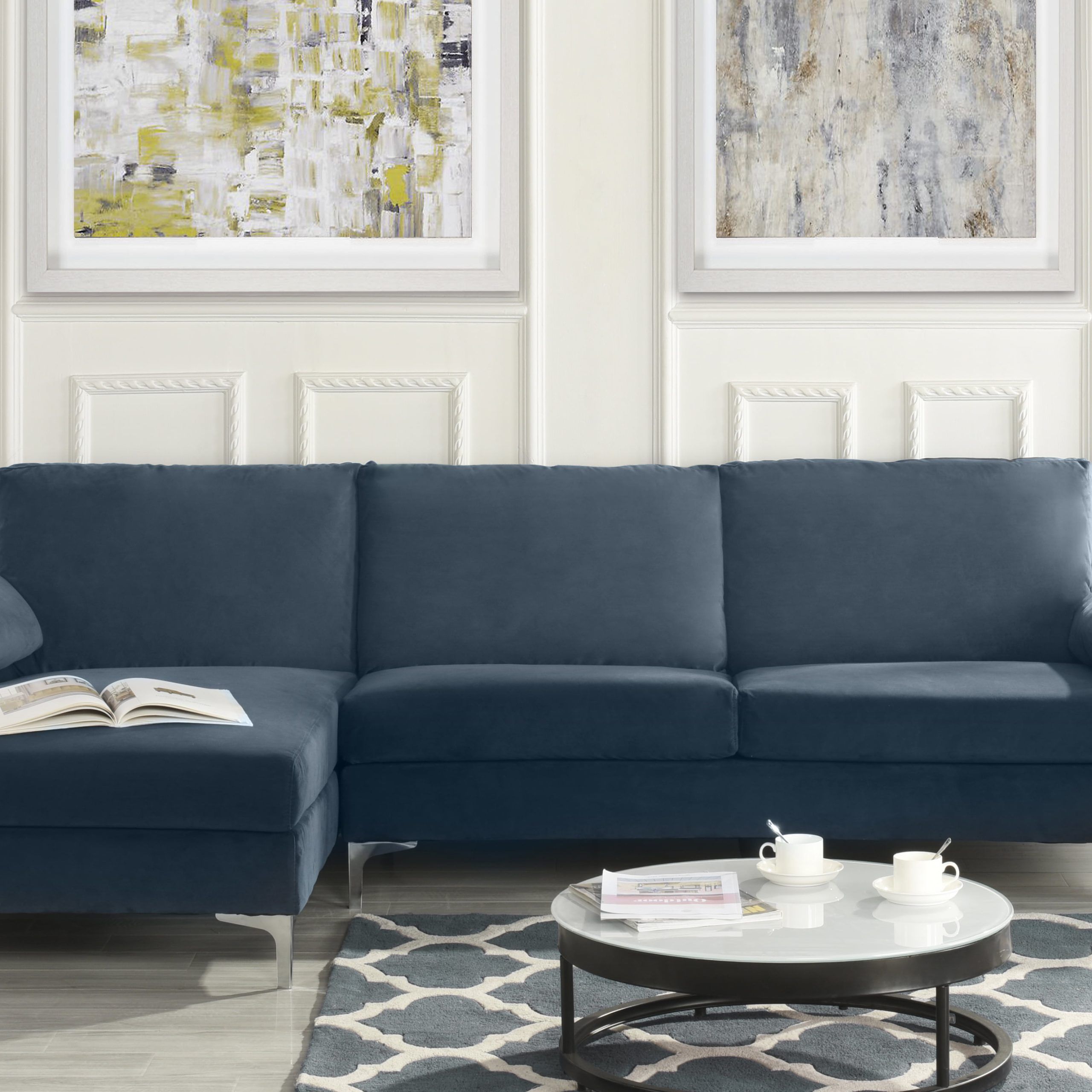 Modern Velvet Fabric Sectional Sofa, Large L Shape Couch With Wide Regarding Modern Velvet Sofa Recliners With Storage (View 9 of 20)