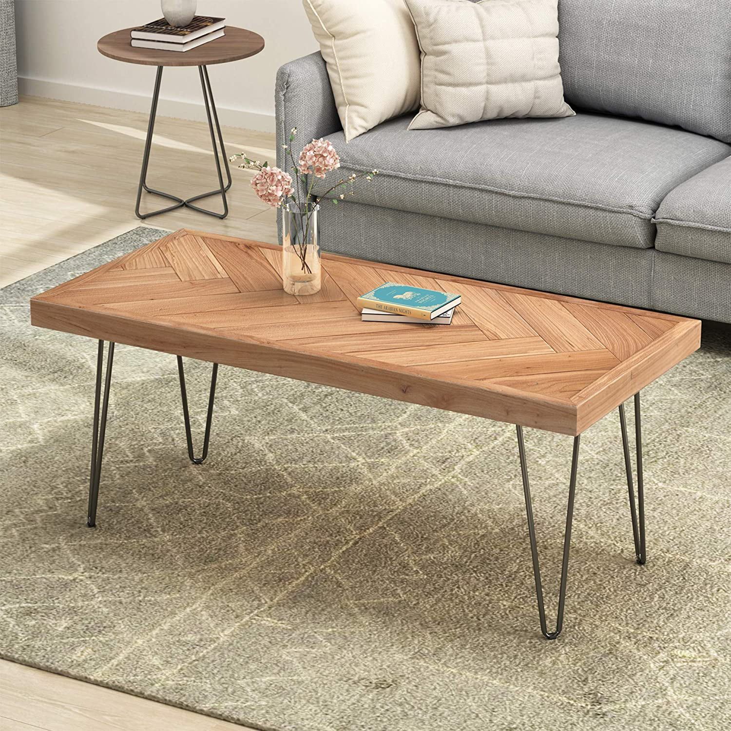Modern Wood Coffee Table, Nature Cocktail Table For Living Room Chevron With Regard To Coffee Tables With Solid Legs (Gallery 19 of 20)