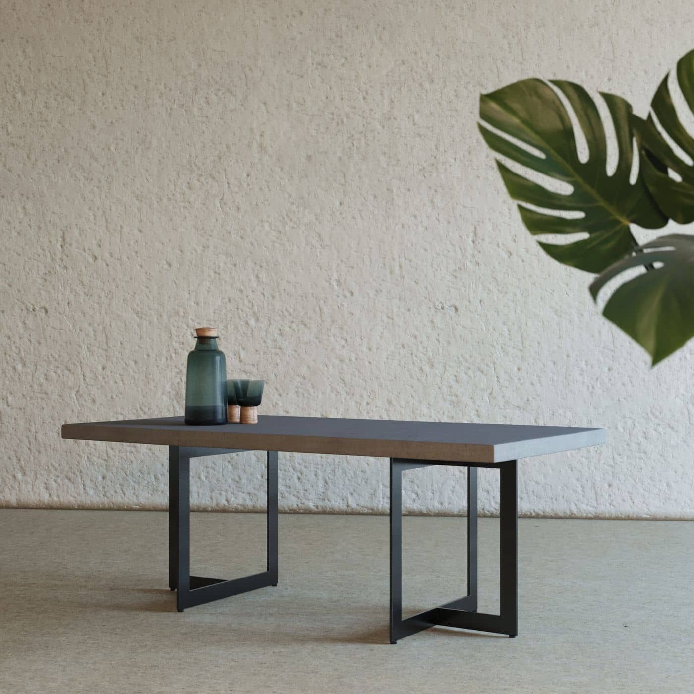 Modrest Sharon Modern Concrete & Black Metal Coffee Table | Coffee With Studio 350 Black Metal Coffee Tables (Gallery 19 of 20)