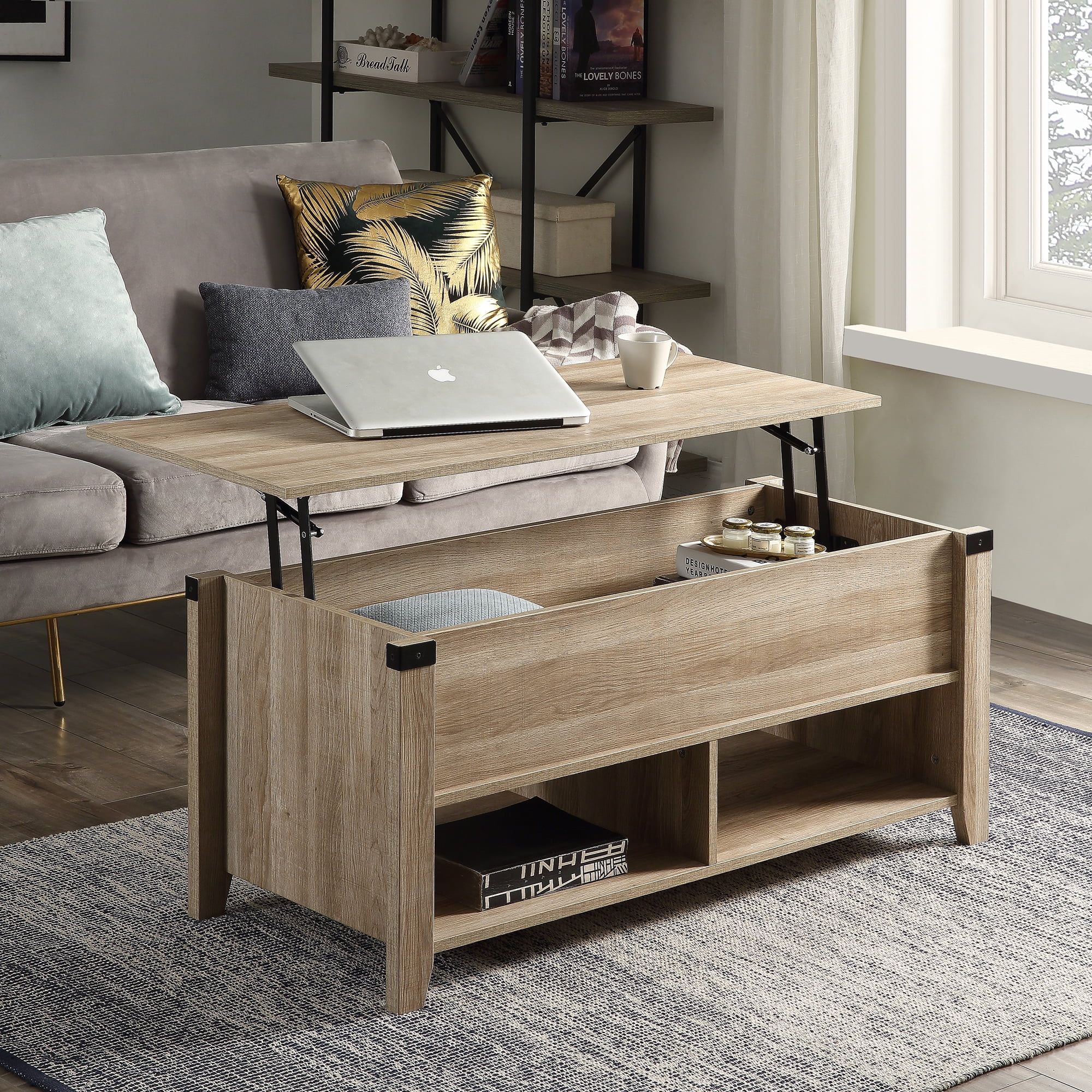 Multipurpose Coffee Table With Drawers ,open Shelf And Storage, Lifting In Coffee Tables With Open Storage Shelves (Gallery 1 of 20)