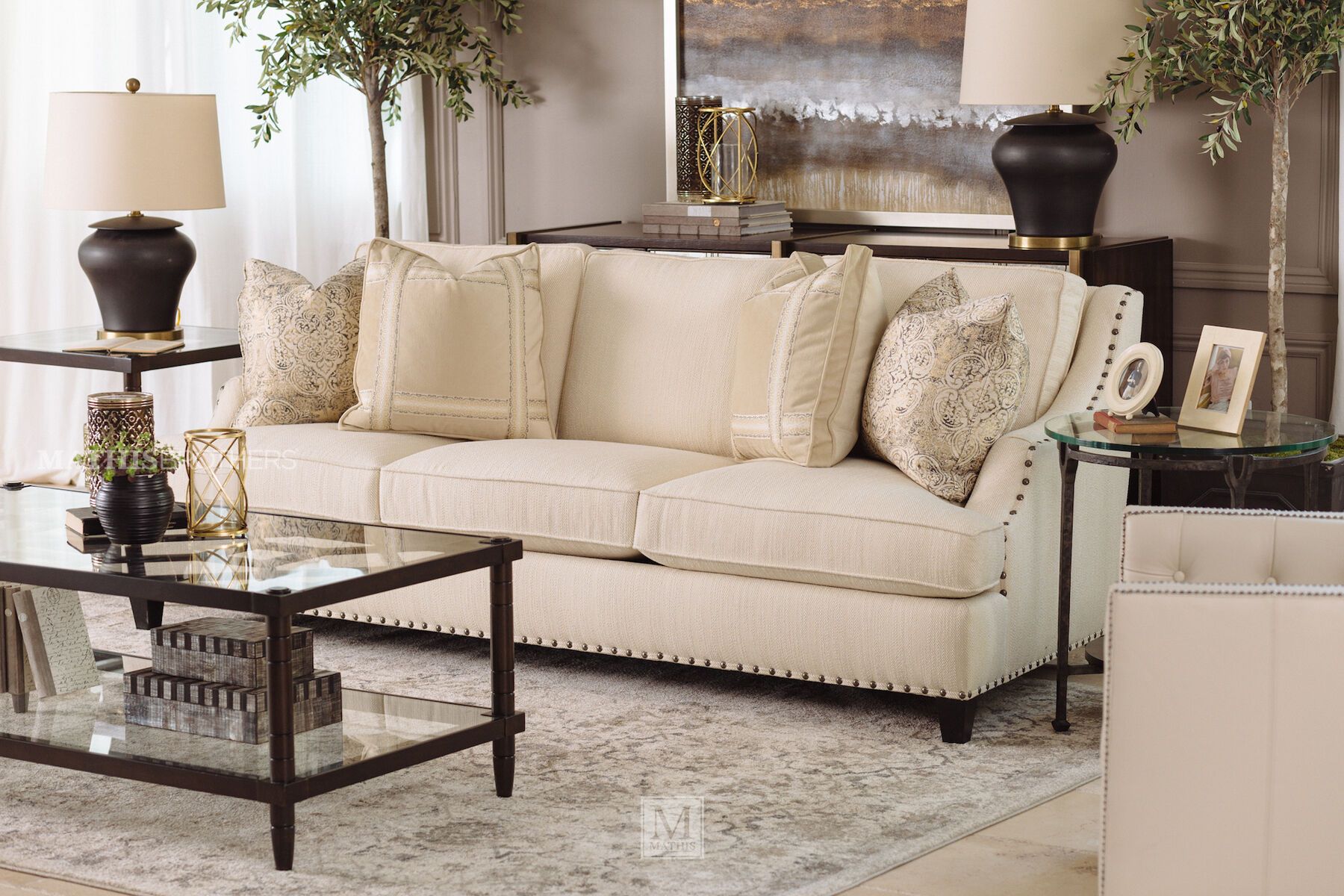 Nailhead Accented Contemporary Sofa In Beige | Mathis Brothers Furniture Intended For Sofas In Beige (Gallery 1 of 20)