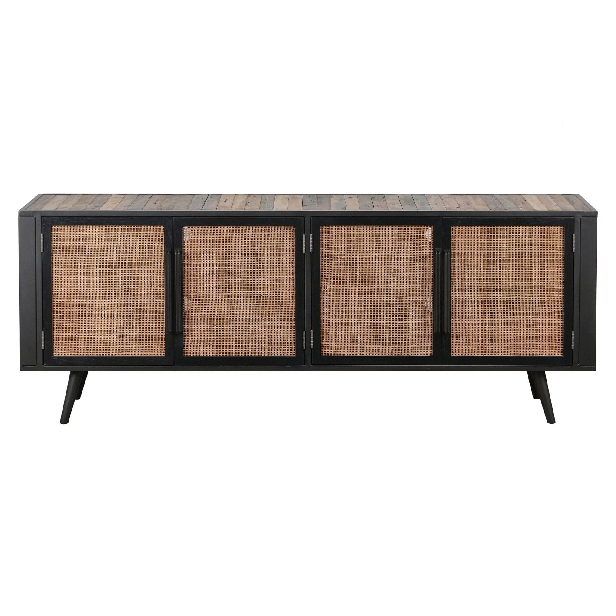 Natural Boat Wood Rattan Tv Dresser 4 Doors Within Farmhouse Rattan Tv Stands (View 6 of 20)