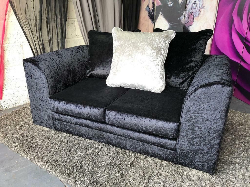 New Dunelm Michigan Black Velvet 2 Seater Sofa With Scatter Back Pertaining To Black Velvet 2 Seater Sofa Beds (View 6 of 20)