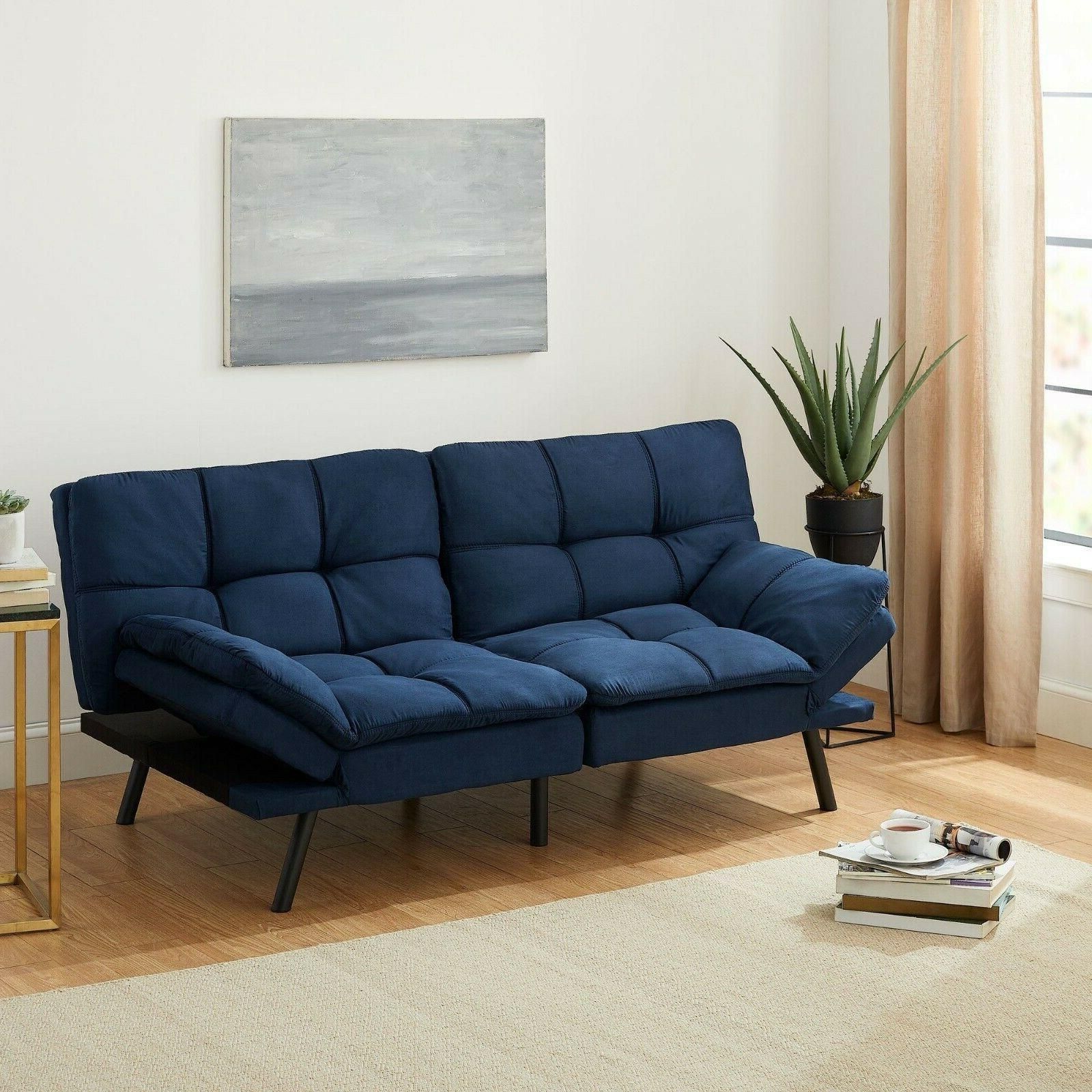 New – Mainstays Memory Foam Futon, Gray Faux With Regard To Black Faux Suede Memory Foam Sofas (Gallery 13 of 20)