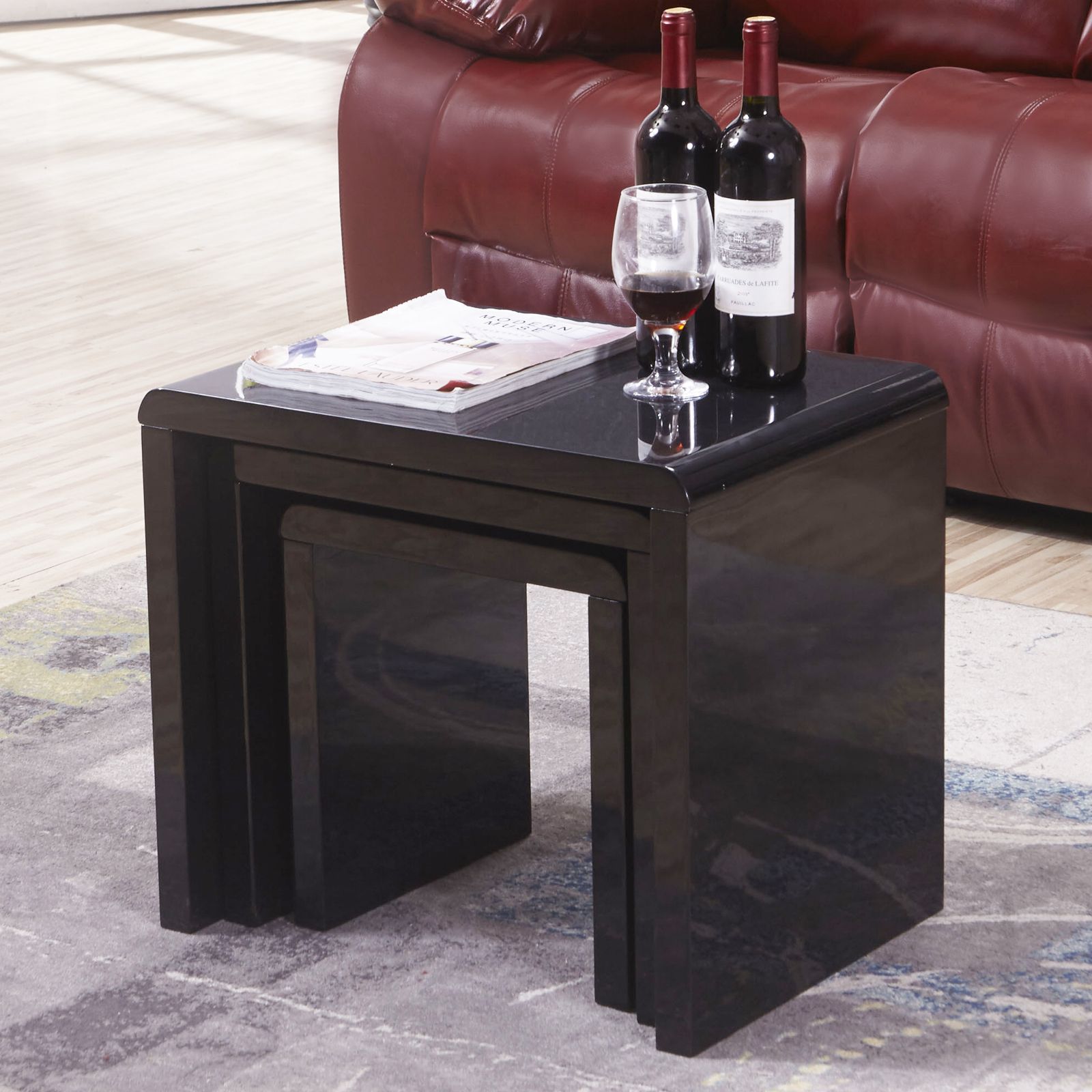 New Modern Design High Gloss Black Nest Of 3 Coffee Table/side Table With Regard To High Gloss Black Coffee Tables (Gallery 18 of 20)