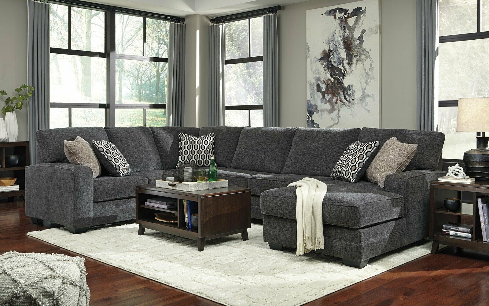 New Modern Sectional Living Room Dark Gray Chenille Sofa Couch Chaise Throughout Dark Gray Sectional Sofas (Gallery 14 of 20)