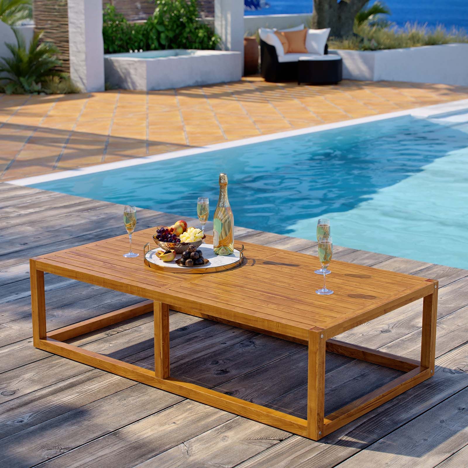 Newbury Outdoor Patio Premium Grade A Teak Wood Coffee Table Natural Within Modern Outdoor Patio Coffee Tables (View 15 of 20)