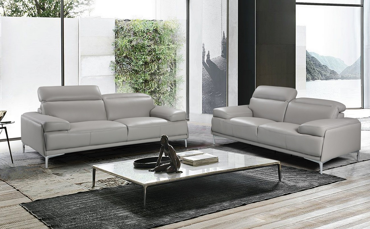 Nicolo Light Grey Premium Leather Modern Sofa Collectionj&m In Modern Light Grey Loveseat Sofas (Gallery 1 of 20)