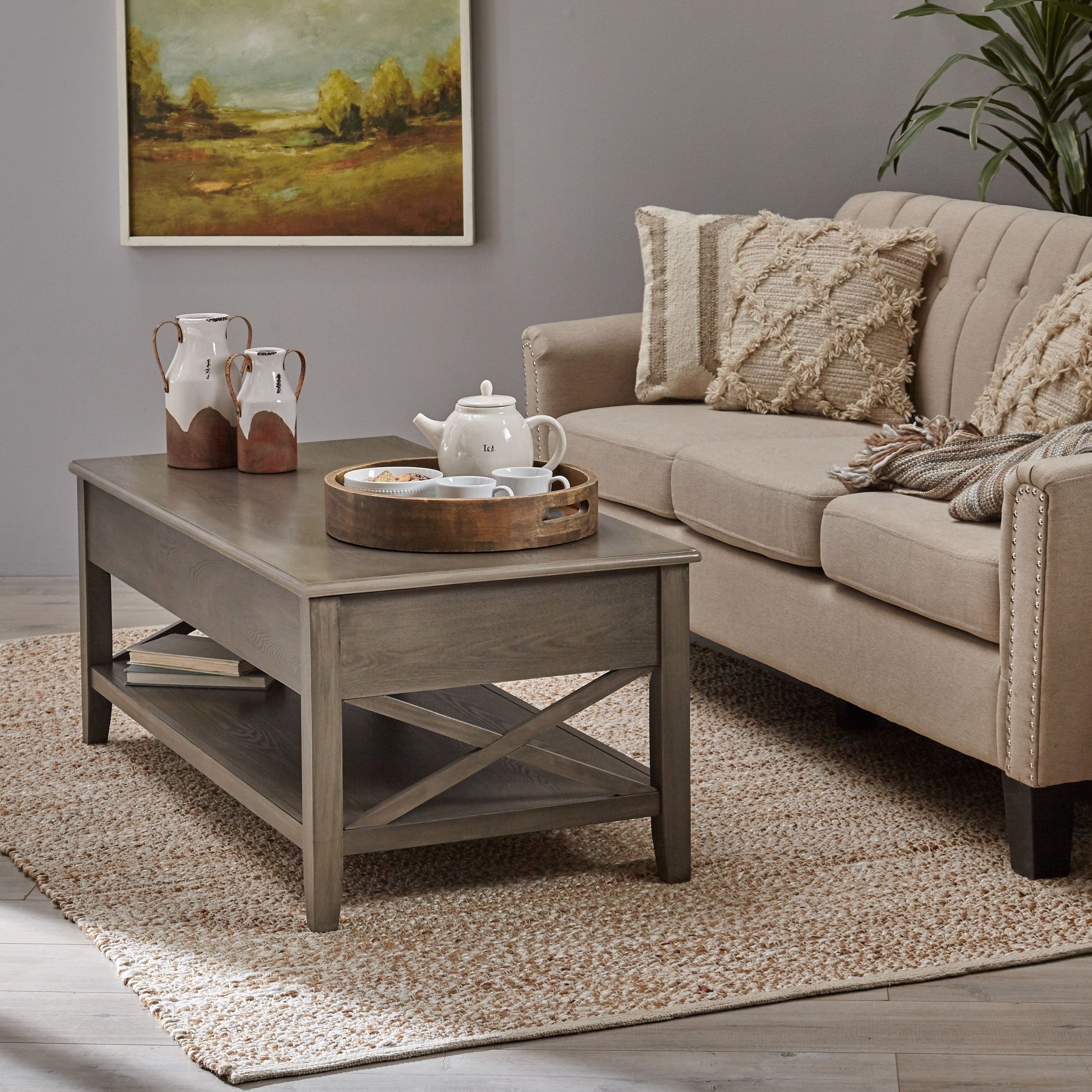 Noble House Moses Farmhouse Faux Wood Lift Top Coffee Table, Gray For Farmhouse Lift Top Tables (View 10 of 20)