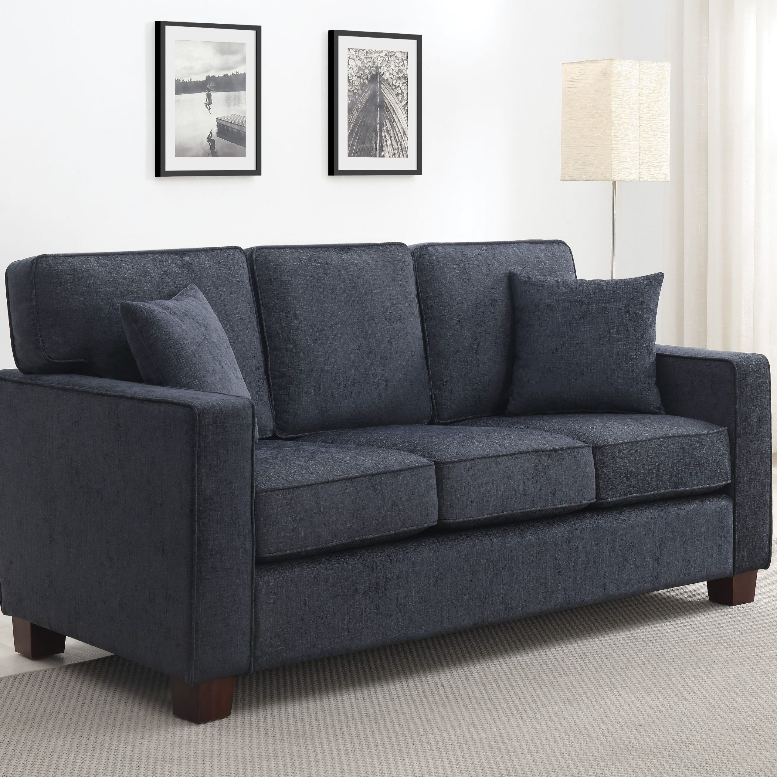 Osp Home Furnishings Russell 3 Seater Sofa In Navy Fabric 3/ctn Inside Navy Sleeper Sofa Couches (View 13 of 20)