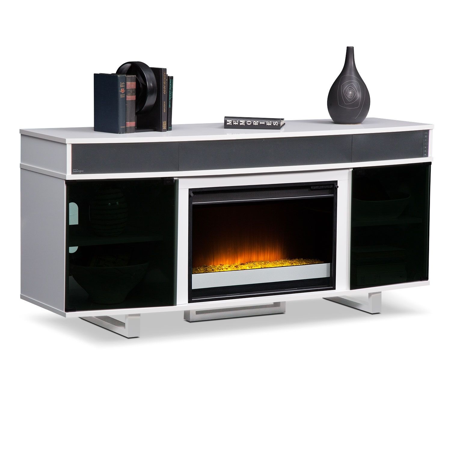 Pacer 64" Contemporary Fireplace Tv Stand With Sound Bar – White Regarding Modern Fireplace Tv Stands (View 5 of 20)