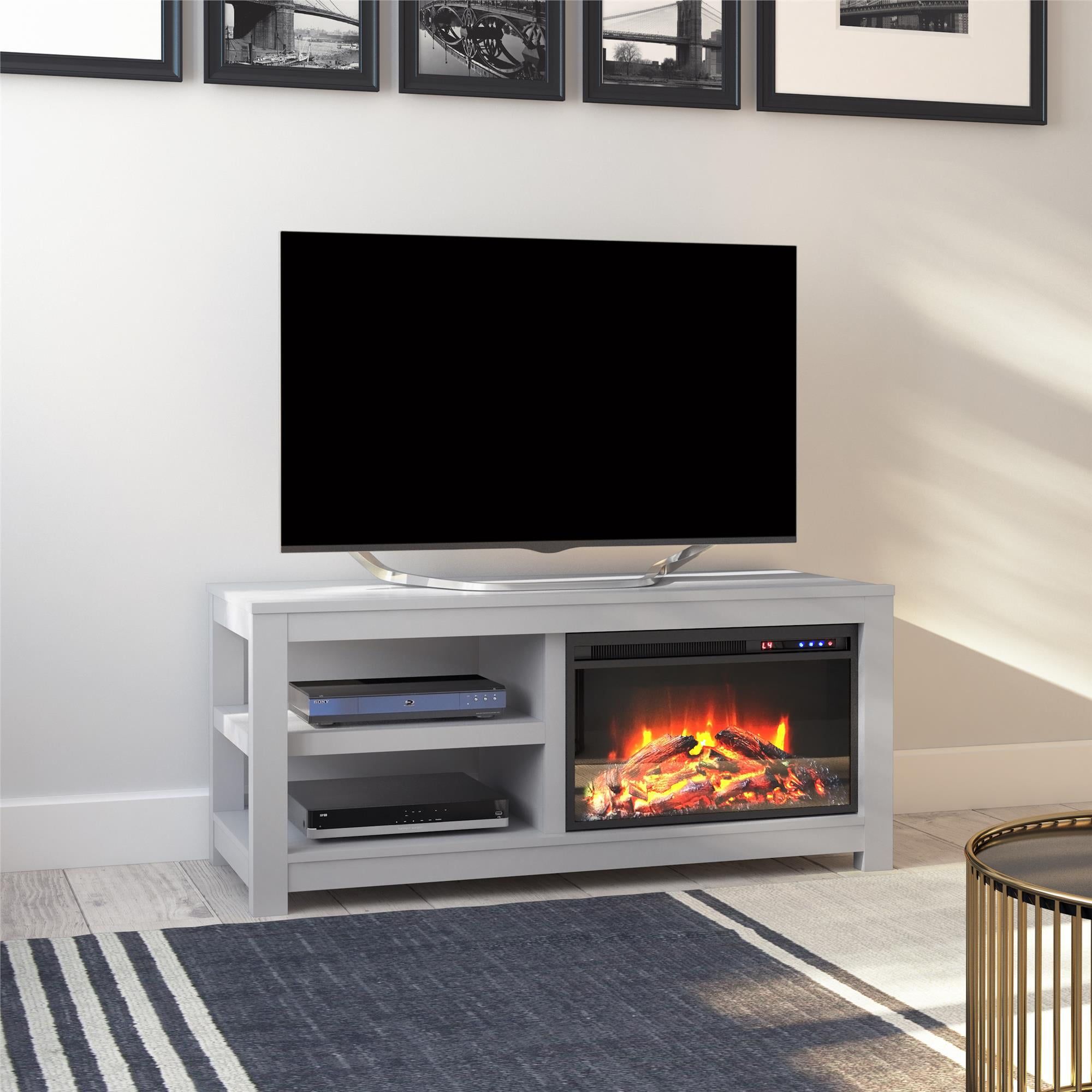 Parsons Electric Fireplace Tv Stand For Tvs Up To 55", Dove Gray Intended For Electric Fireplace Tv Stands (View 12 of 20)