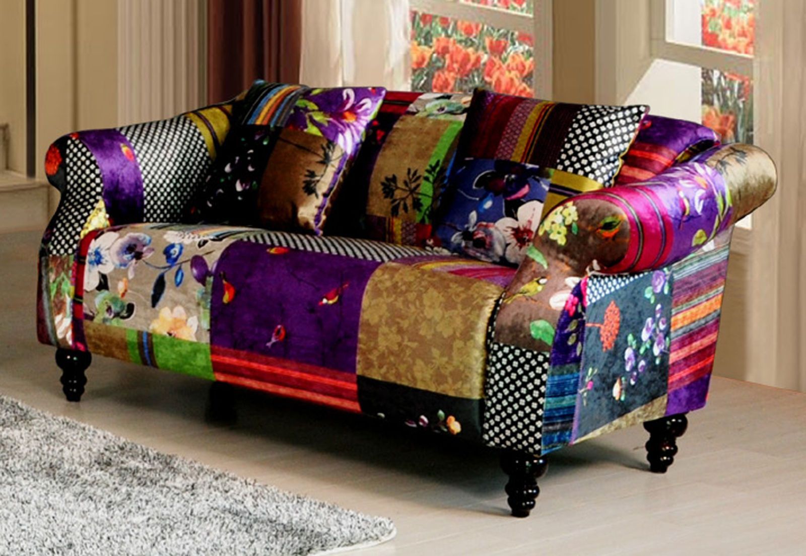 Patchwork Bohemian Sofa | Patchwork Sofa, Grey Fabric Corner Sofa Throughout Sofas In Pattern (Gallery 17 of 20)