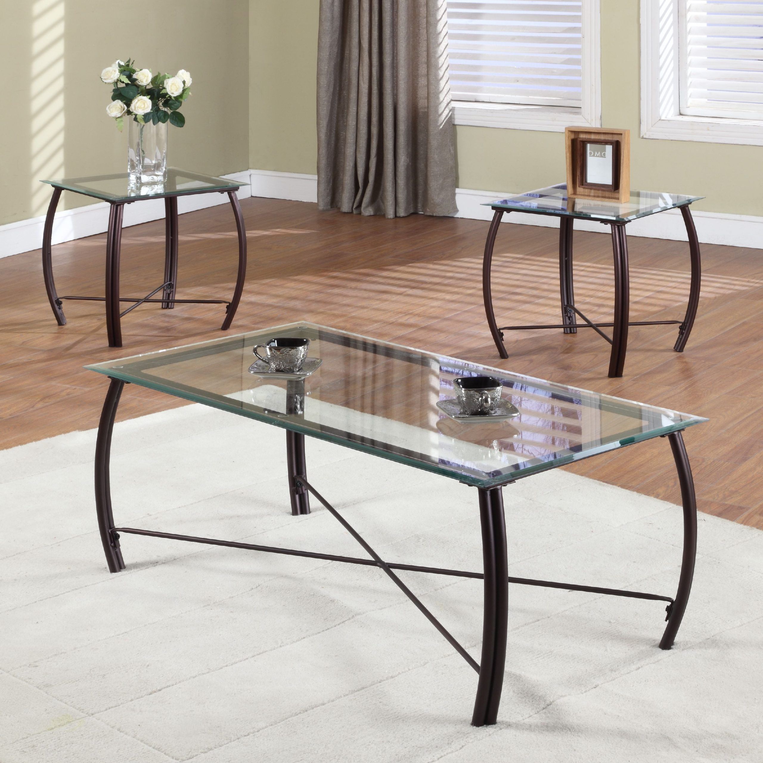 Paula 3 Piece Coffee Table Set, Copper Metal Frames & Beveled Glass In Glossy Finished Metal Coffee Tables (View 11 of 20)